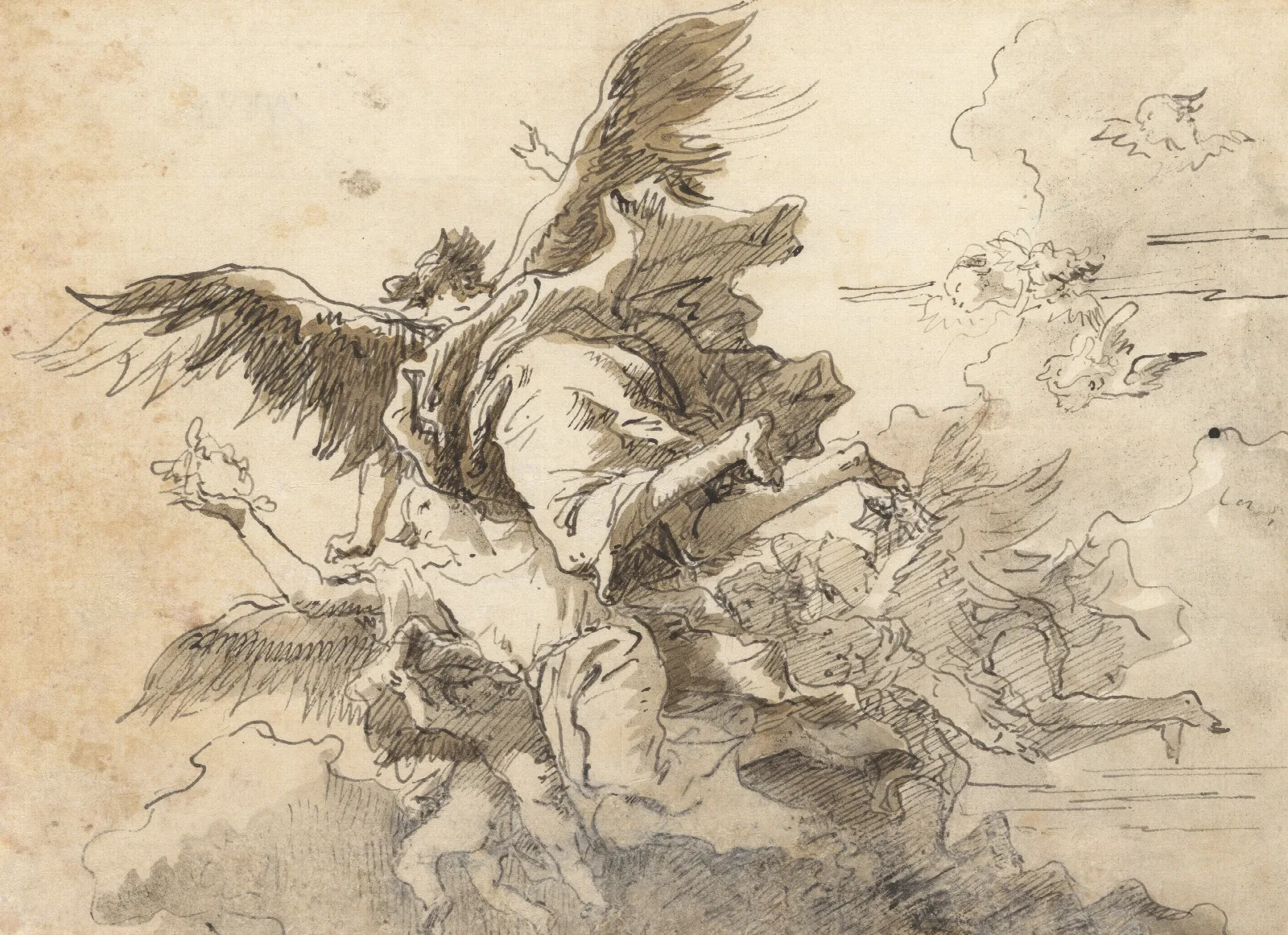 Angels In The Sky Wall Art by Giovanni Domenico Tiepolo - Canvas Print