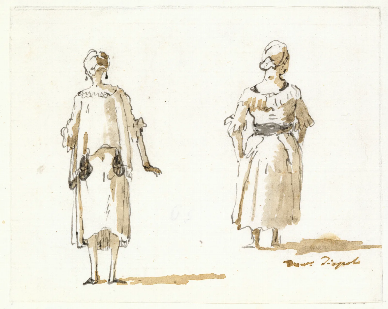 Caricature Of Two Women Seen From Behind Wall Art by Giovanni Domenico Tiepolo - Canvas Print