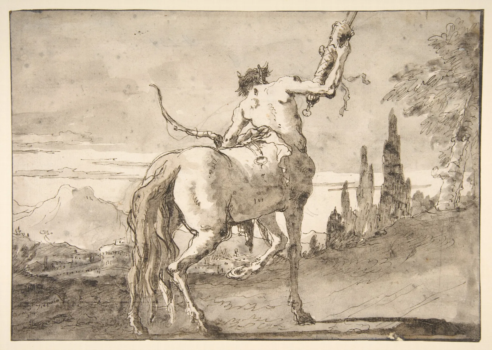 Centaur Holding Up A Quiver Wall Art by Giovanni Domenico Tiepolo - Canvas Print