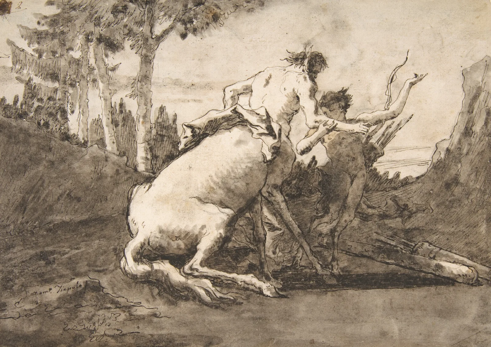 Centaur With A Young Satyr Wall Art by Giovanni Domenico Tiepolo - Canvas Print