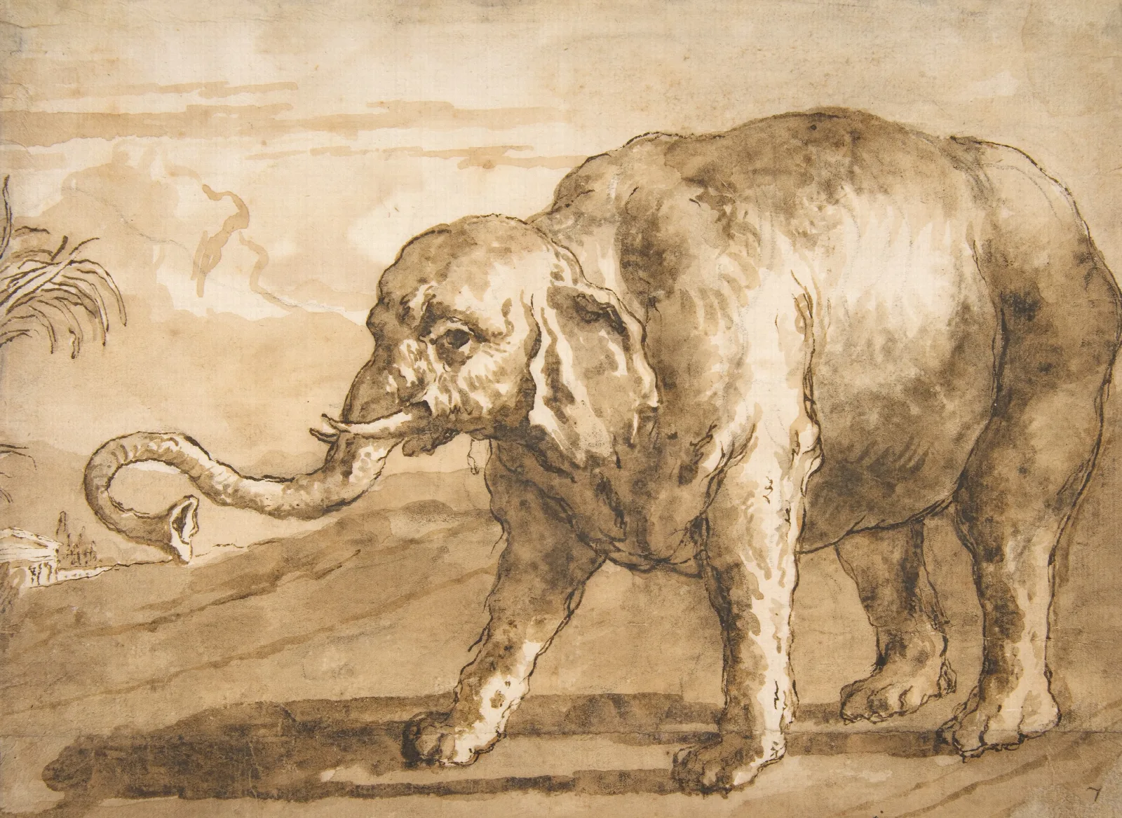 Elephant In A Landscape Wall Art by Giovanni Domenico Tiepolo - Canvas Print