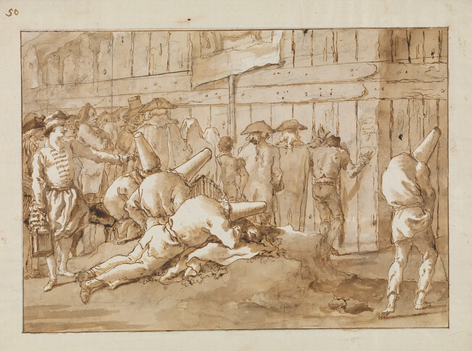 Punchinellos Outside A Circus Wall Art by Giovanni Domenico Tiepolo - Canvas Print