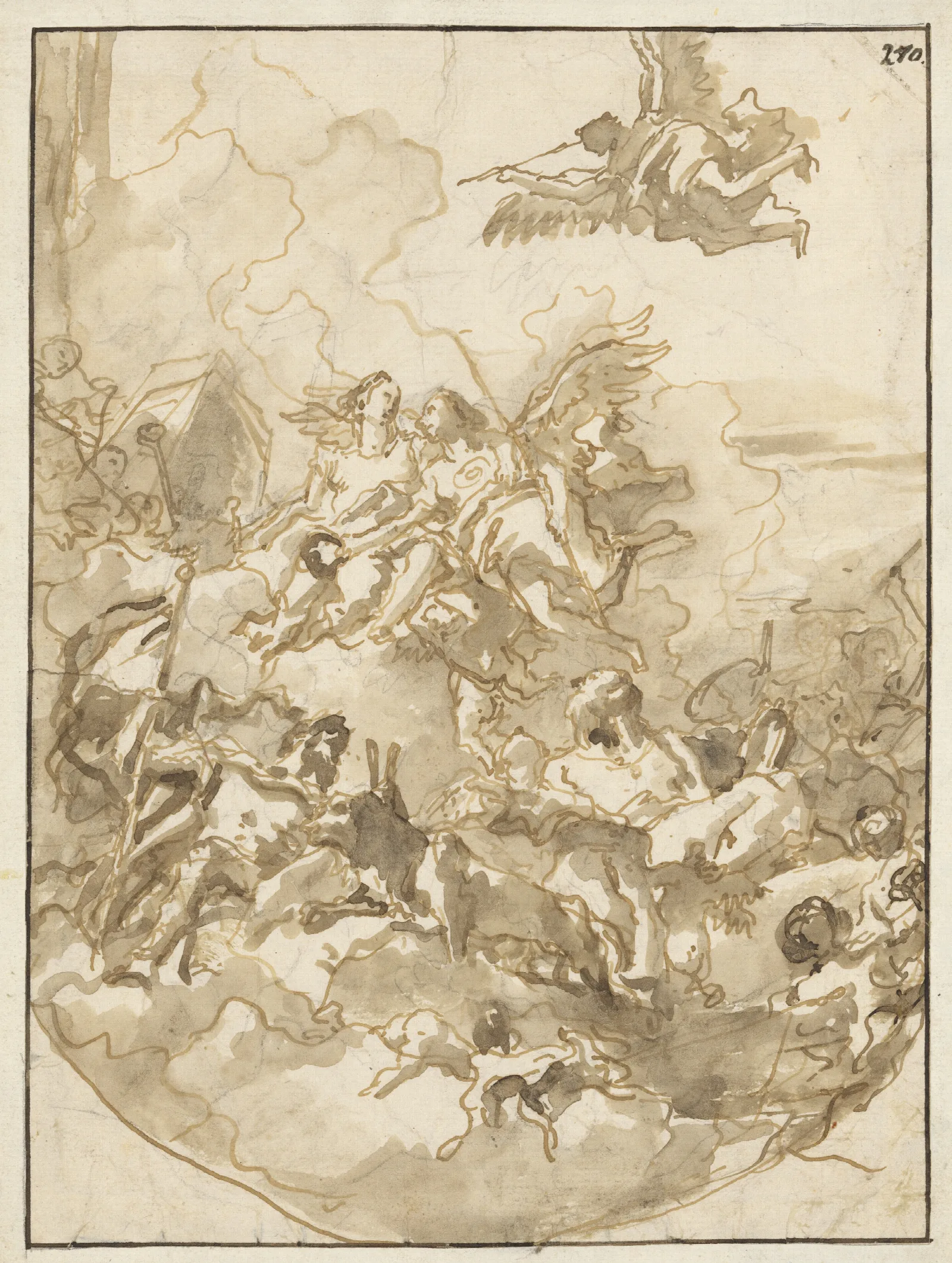 Sketch For A Ceiling With An Allegory Of Fortitude And Wisdom Wall Art by Giovanni Domenico Tiepolo - Canvas Print