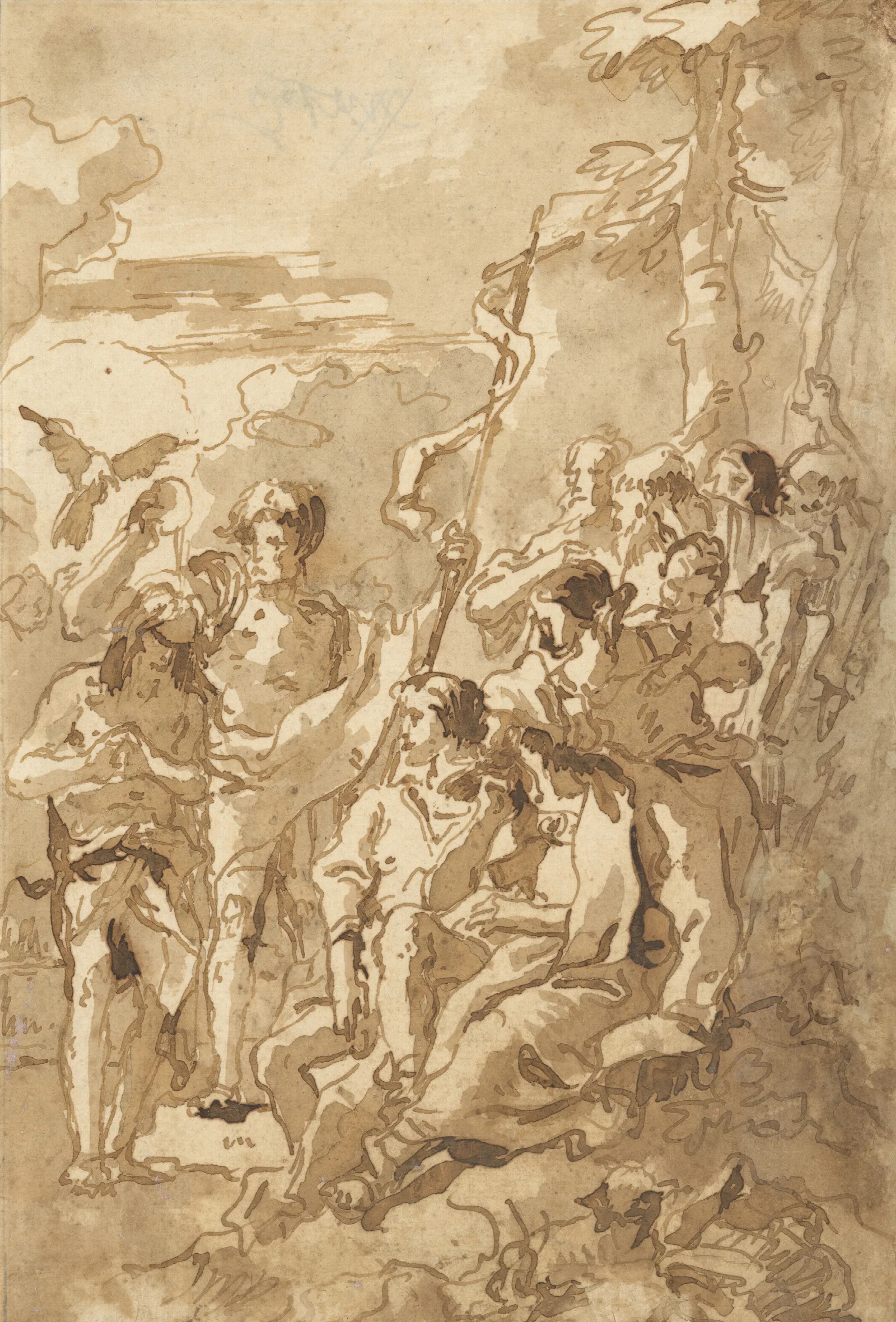 The Baptism Of Christ With A Woman Holding A Child Among The Spectators At The Right Wall Art by Giovanni Domenico Tiepolo - Canvas Print