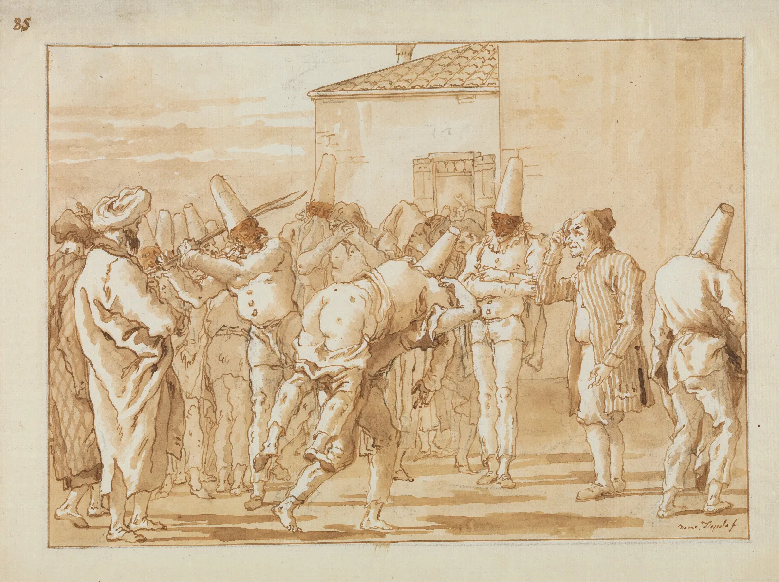 The Flogging Of Punchinello Wall Art by Giovanni Domenico Tiepolo - Canvas Print