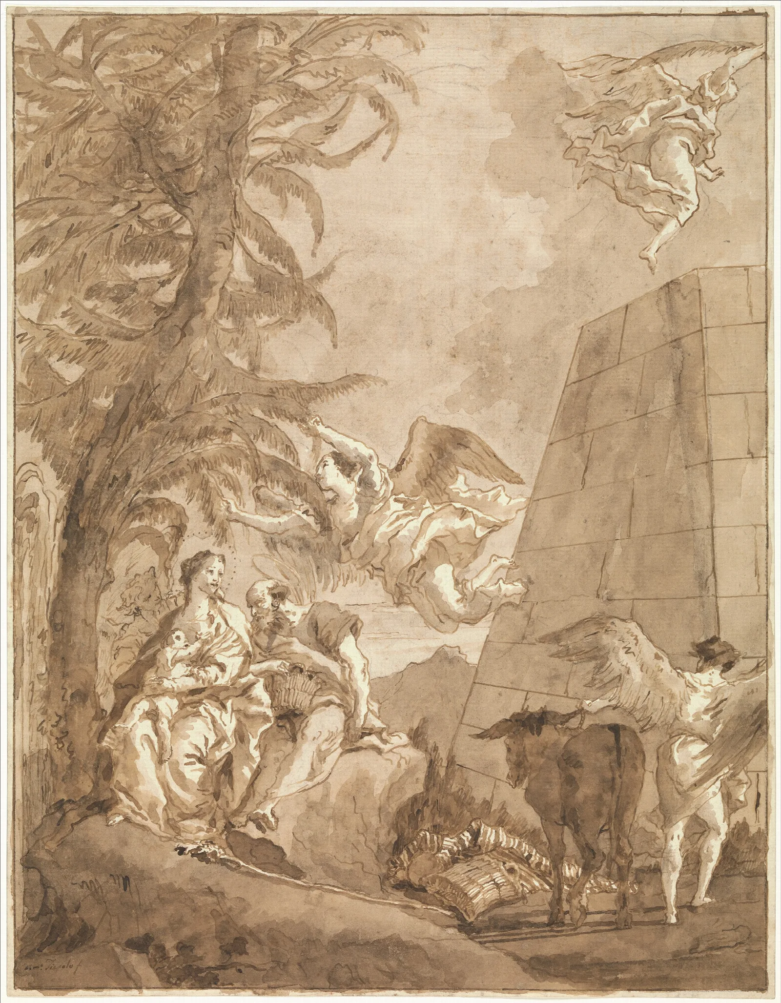 The Rest On The Flight Into Egypt With A Truncated Pyramid On The Right Wall Art by Giovanni Domenico Tiepolo - Canvas Print