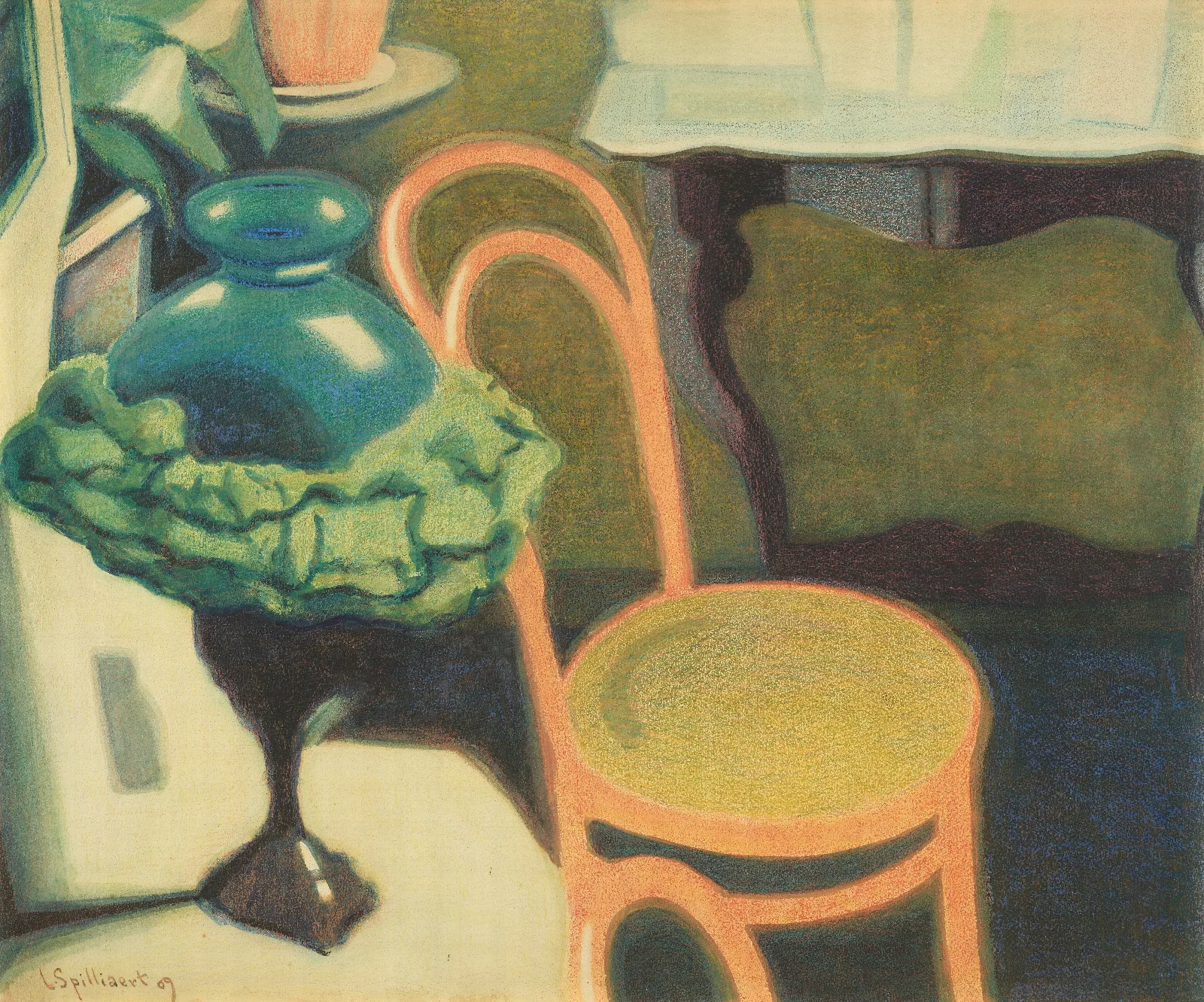 Interieur Met Stoel En Opaline Lamp Wall Art by Léon Spilliaert - Canvas Print