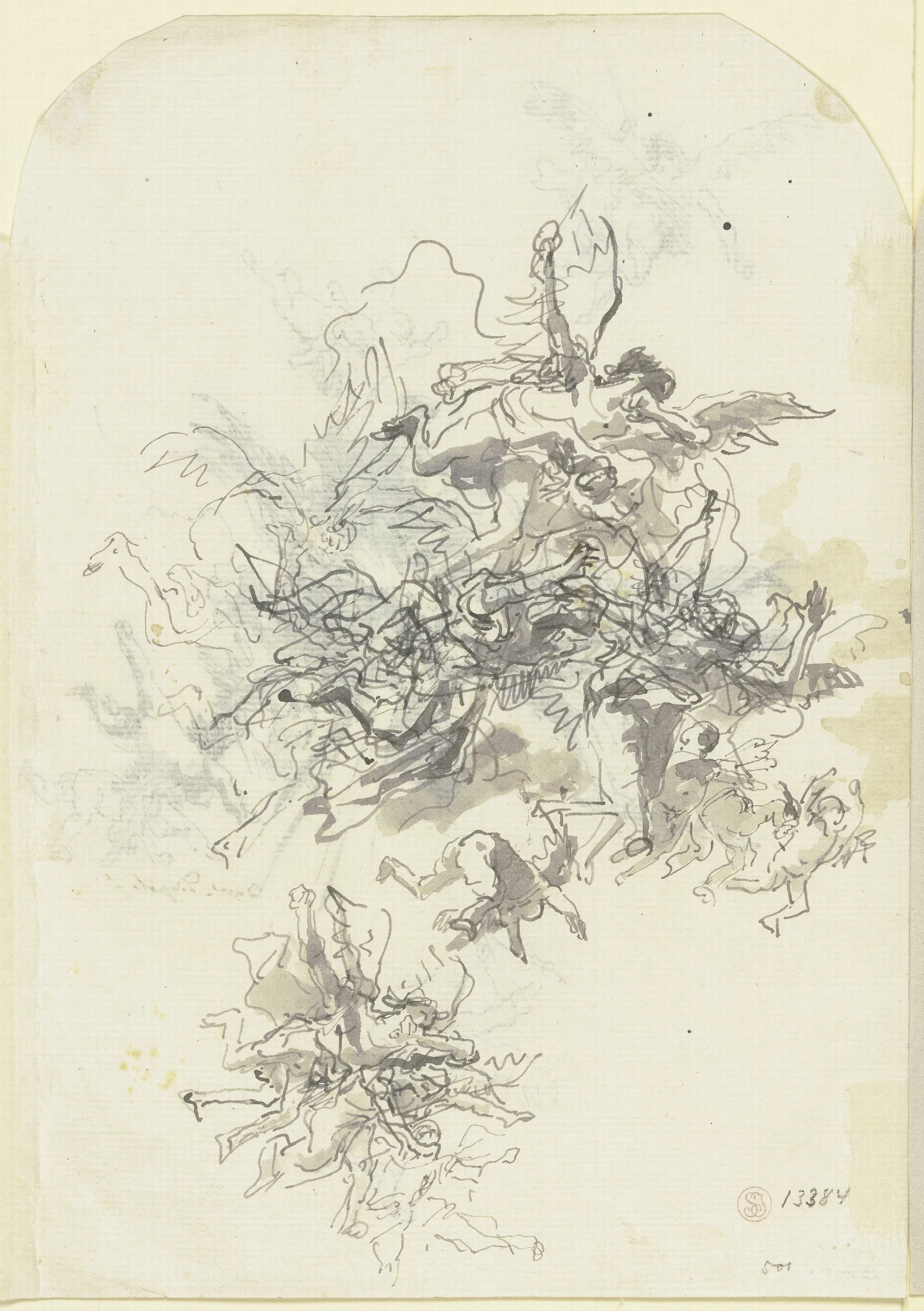 Fliegende Engel Und Putten Wall Art by Giovanni Domenico Tiepolo - Canvas Print