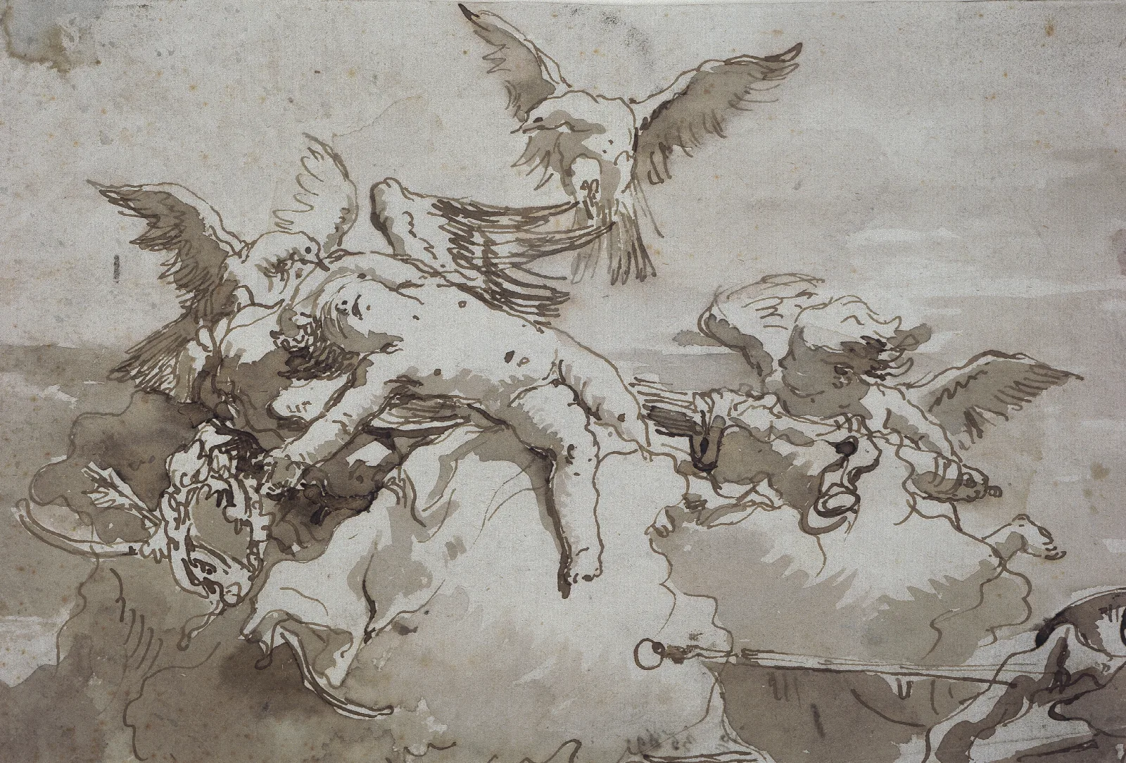 Sleeping Cupid On Clouds Wall Art by Giovanni Domenico Tiepolo - Canvas Print