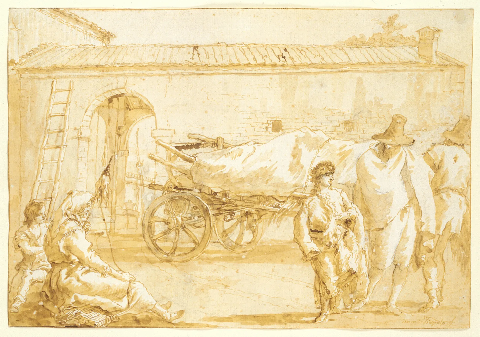 Peasants With A Farm Cart Wall Art by Giovanni Domenico Tiepolo - Canvas Print