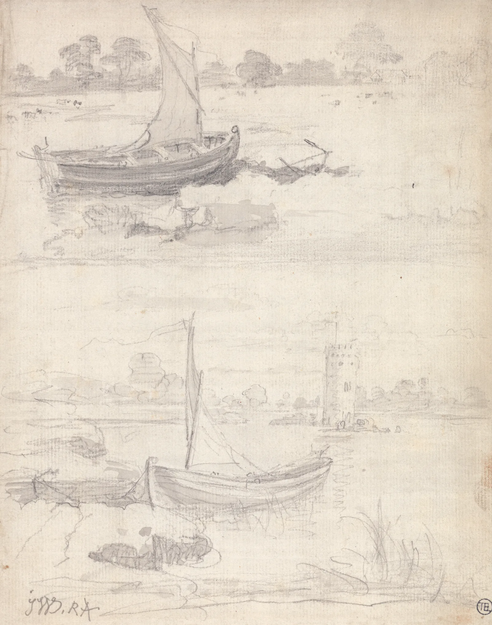 Studies Of Boats On A Riverside Wall Art by James Ward - Canvas Print