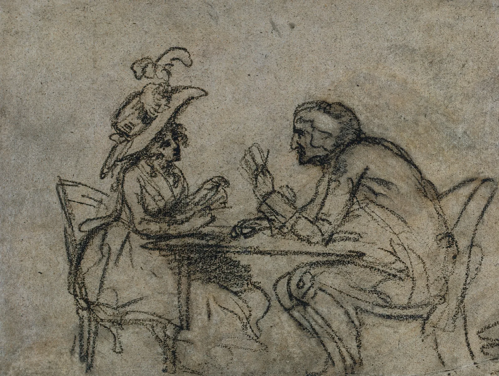 Woman And Man Playing Cards Verso Wall Art by Benjamin West - Canvas Print