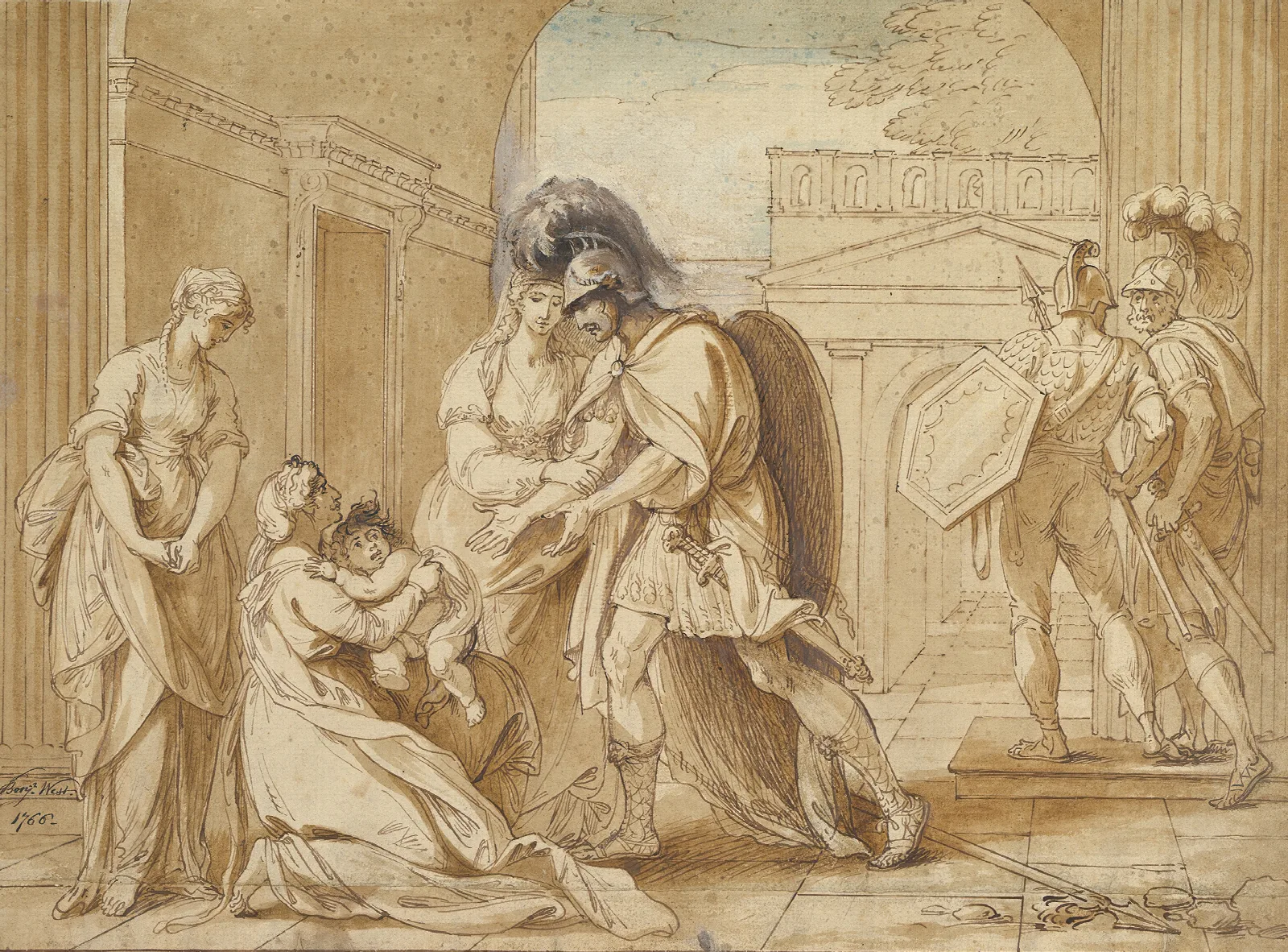 Hector Taking Leave Of Andromache The Fright Of Astyanax Wall Art by Benjamin West - Canvas Print