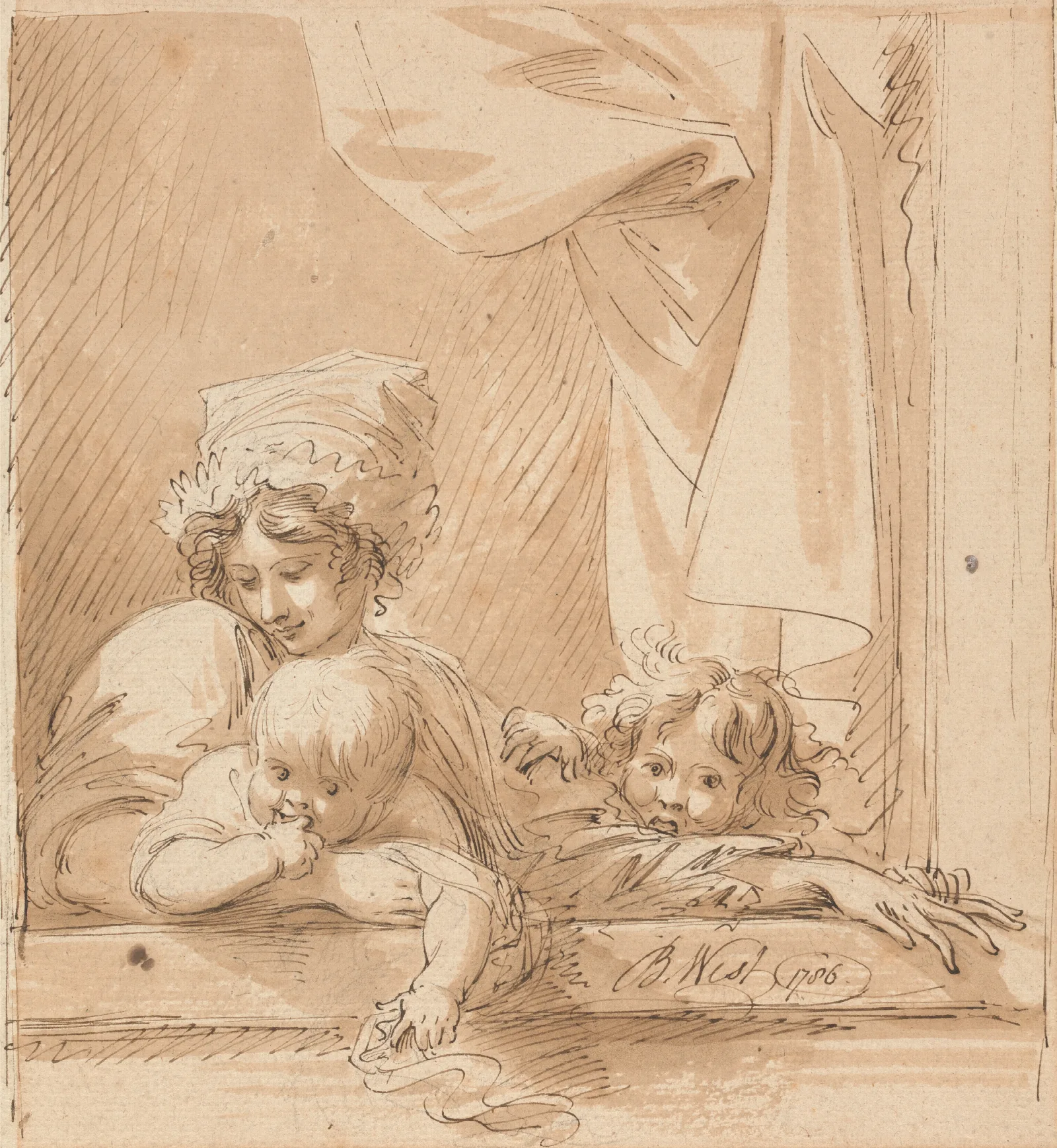 A Mother And Two Children Wall Art by Benjamin West - Canvas Print