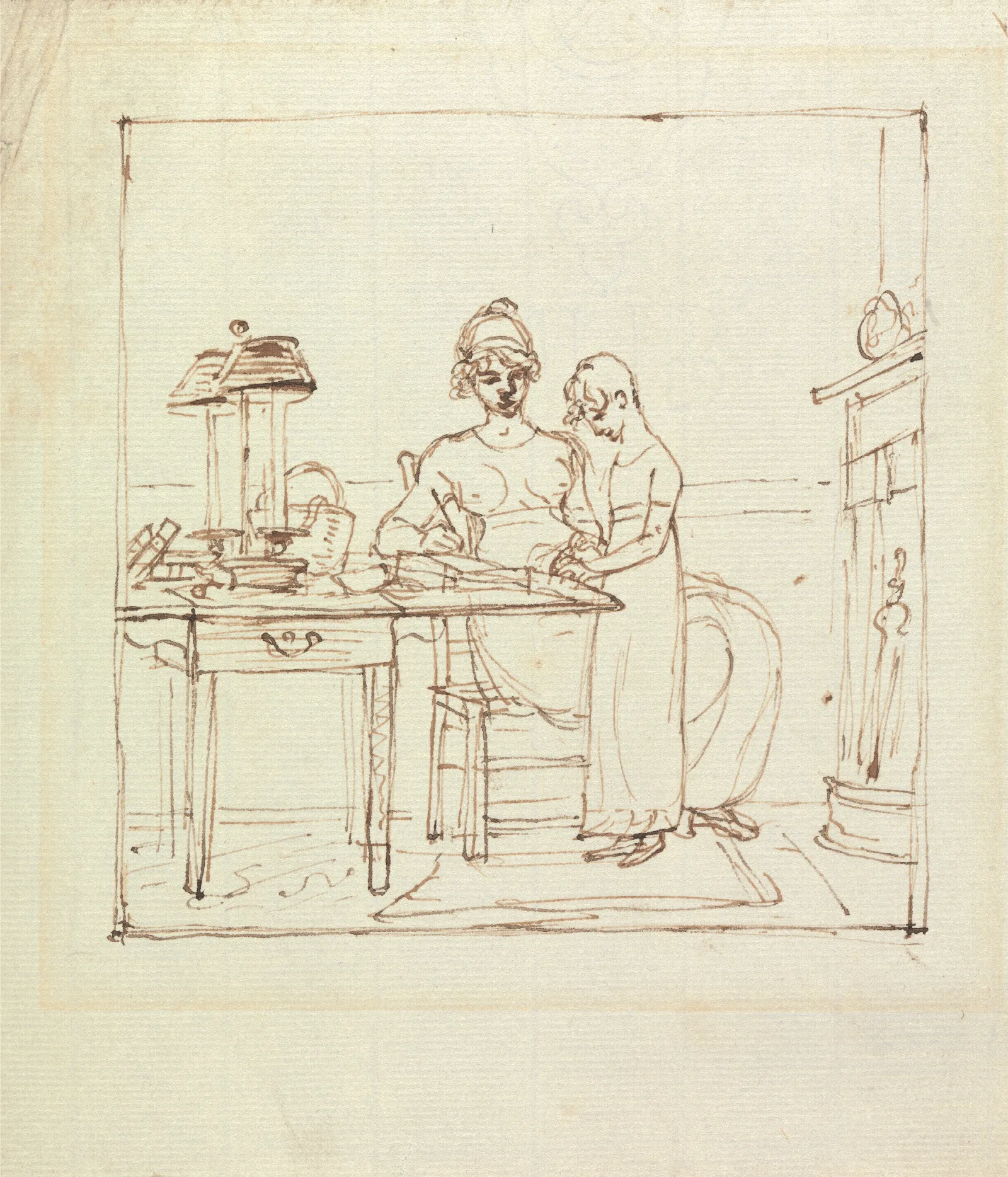 Woman And Girl At A Writing Desk Wall Art by Benjamin West - Canvas Print