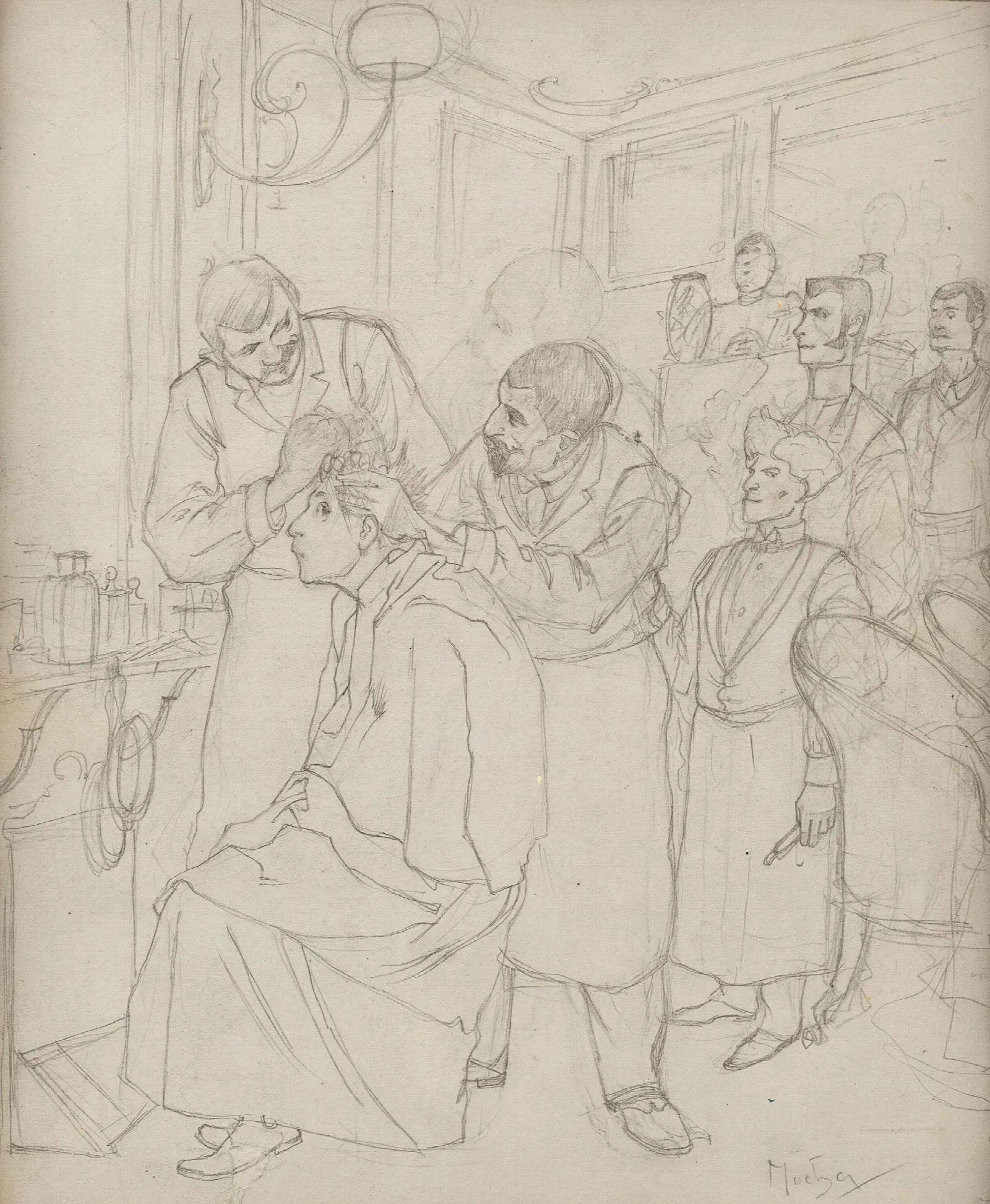 Study For Premier Shampooing Dabsalon Wall Art by Alphonse Mucha - Canvas Print