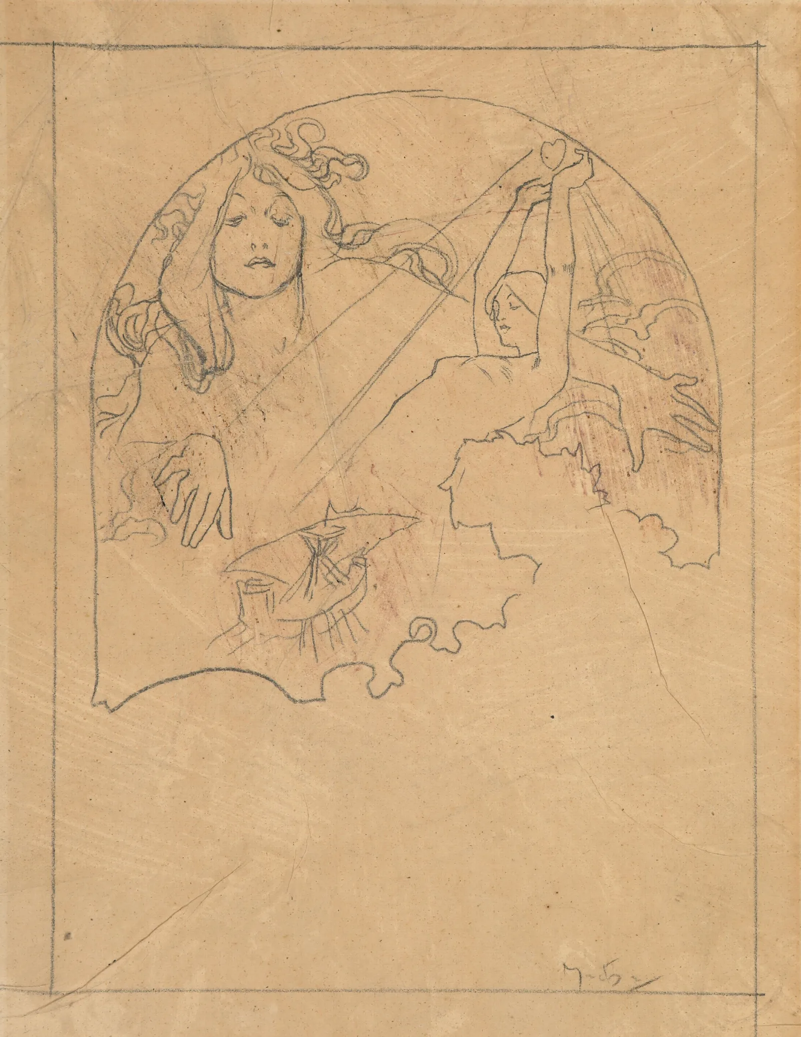 Two Female Figures Wall Art by Alphonse Mucha - Canvas Print