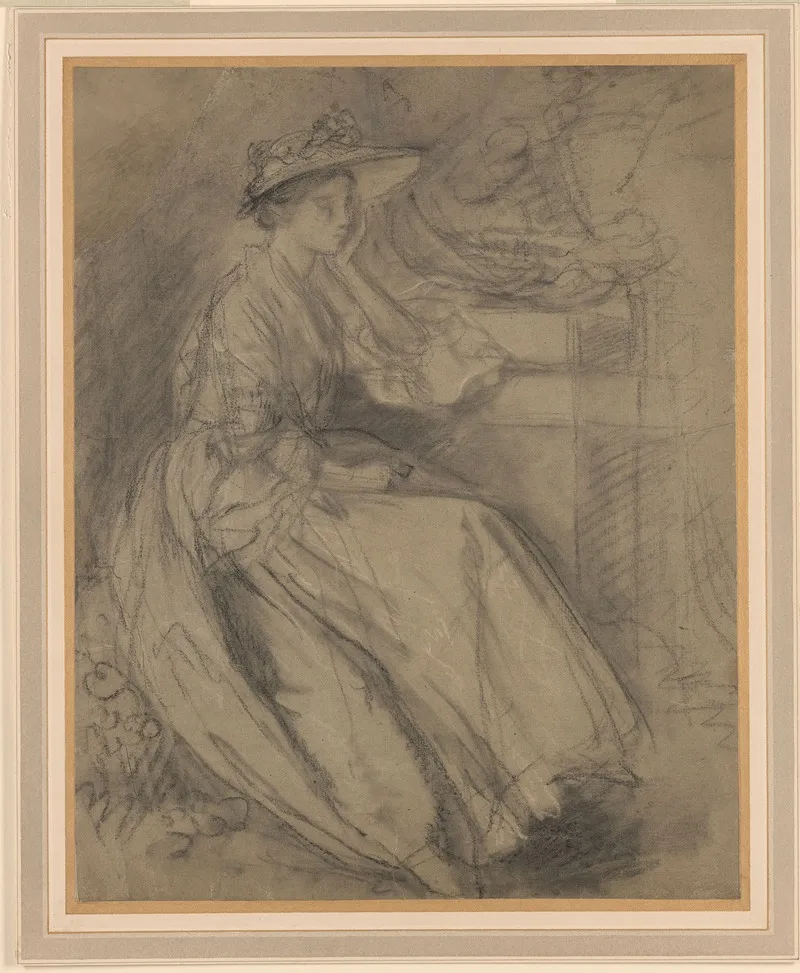 Study Of A Woman Seated Beside A Plinth Wall Art by Thomas Gainsborough - Canvas Print