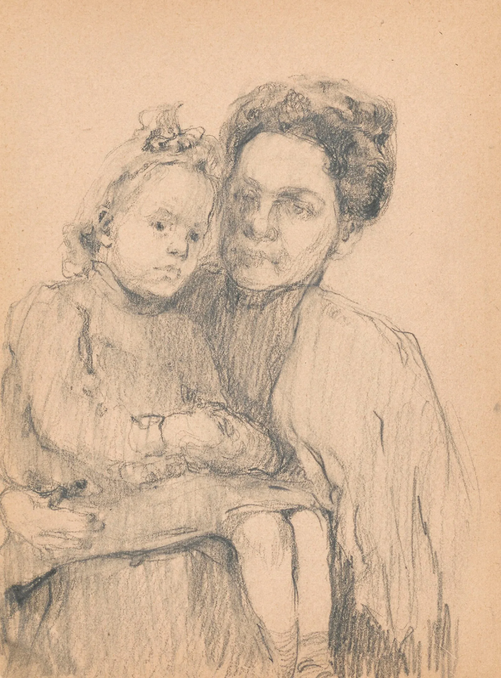Woman With A Little Girl On Her Knee Wall Art by Olga Boznanska - Canvas Print