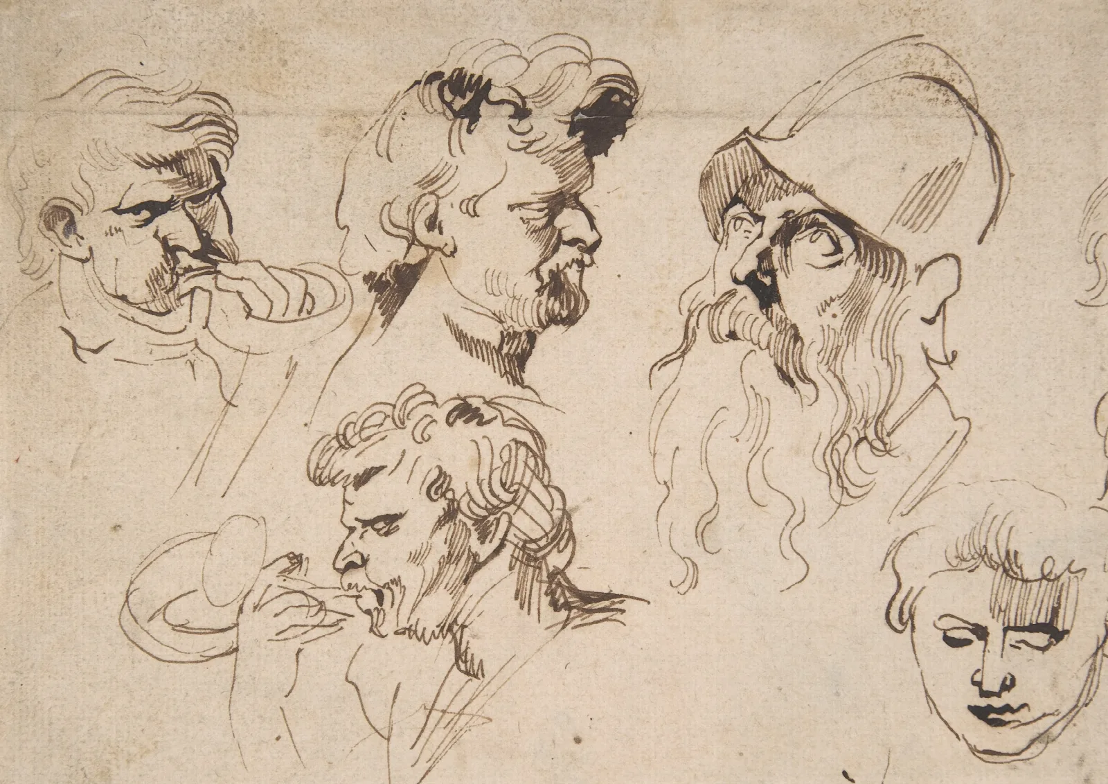 Sheet Of Studies Of Heads Wall Art by Anthony van Dyck - Canvas Print