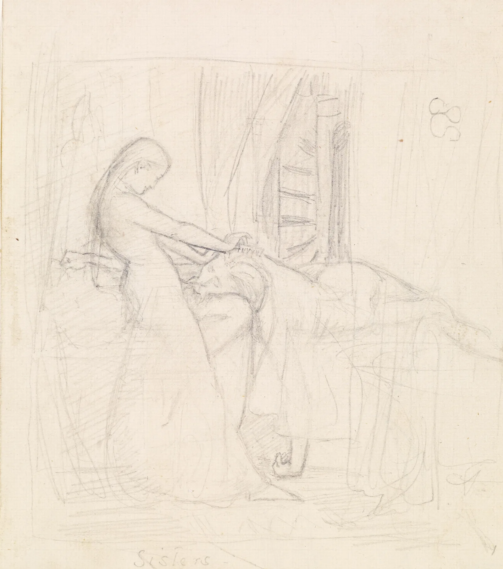 Tennysons The Sisters Figure Sketch Wall Art by Sir John Everett Millais - Canvas Print
