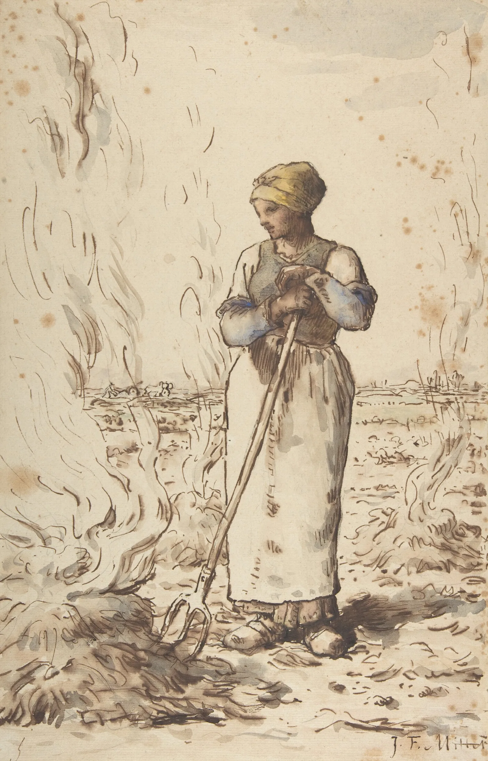 A Woman Burning Weeds Wall Art by Jean-François Millet - Canvas Print