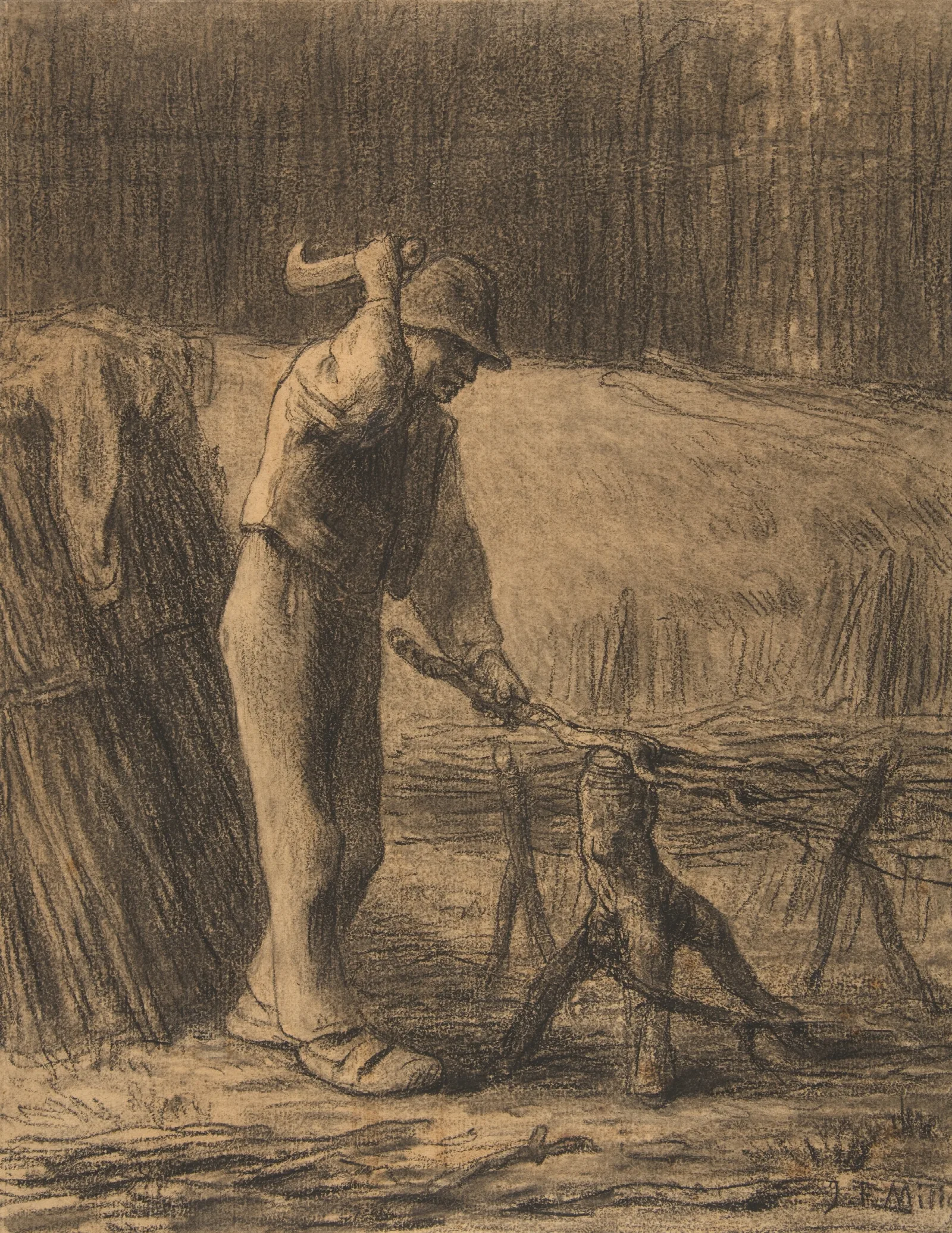 Woodcutter Trimming Faggots Wall Art by Jean-François Millet - Canvas Print