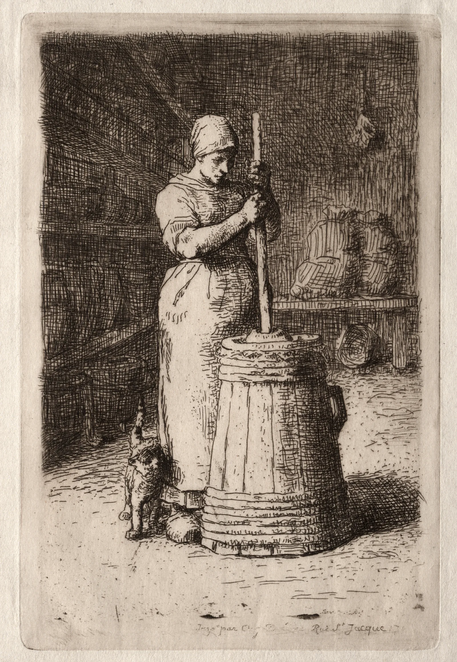 A Woman Churning Wall Art by Jean-François Millet - Canvas Print