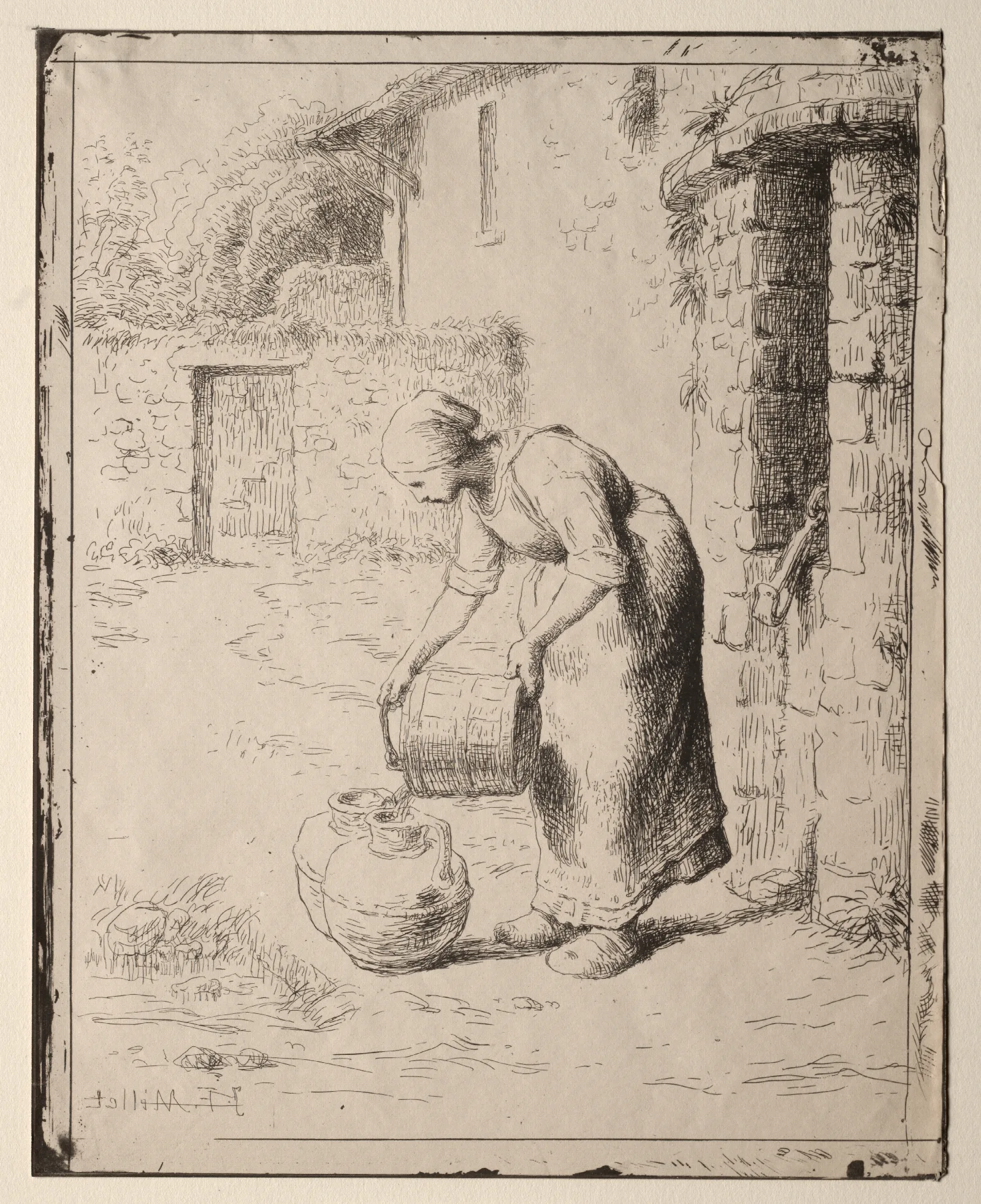 A Woman Emptying A Bucket Wall Art by Jean-François Millet - Canvas Print