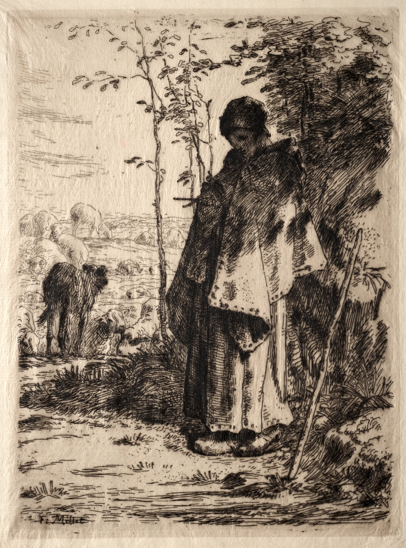 The Large Shepherdess Wall Art by Jean-François Millet - Canvas Print