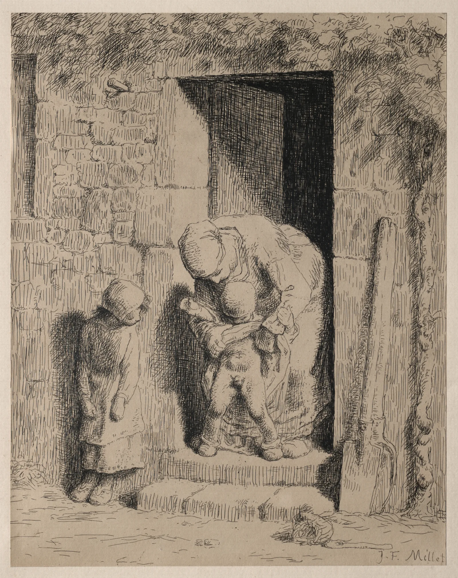 The Maternal Precaution Wall Art by Jean-François Millet - Canvas Print