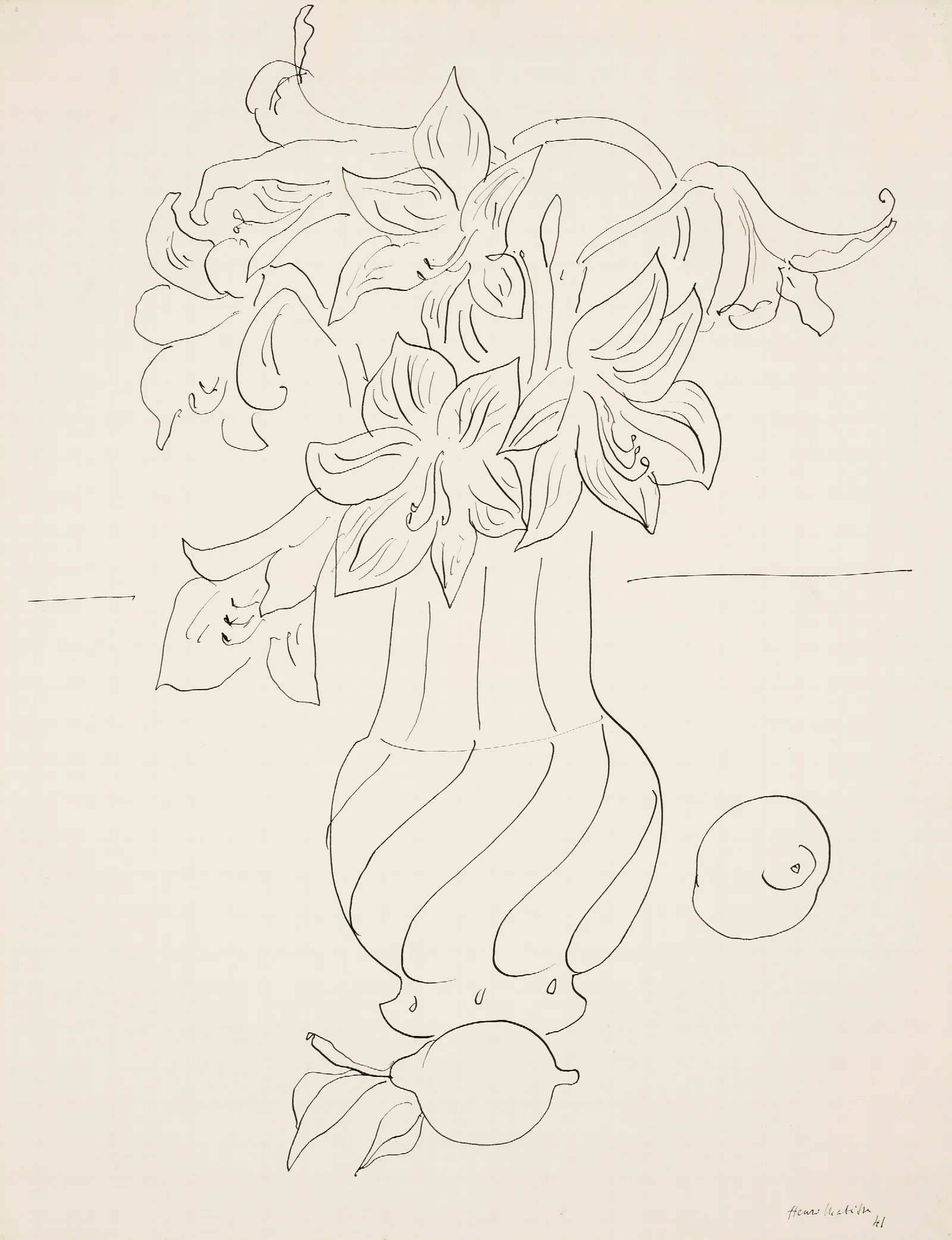 Vase De Fleurs Et Citrons Sur Un Entablement Wall Art by Henri Matisse - Canvas Print