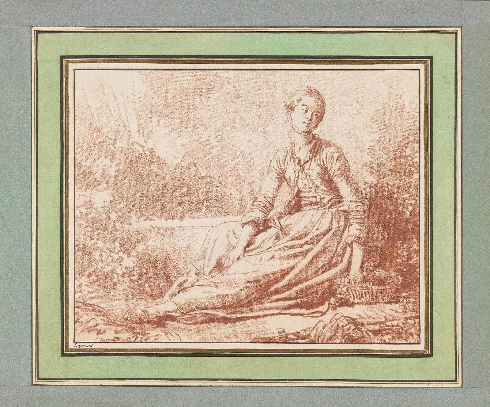 A Young Woman Seated On The Ground Wall Art by Jean-Honoré Fragonard - Canvas Print
