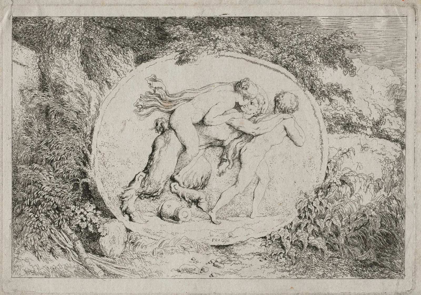Bacchanales Nymph Astride A Satyr Wall Art by Jean-Honoré Fragonard - Canvas Print