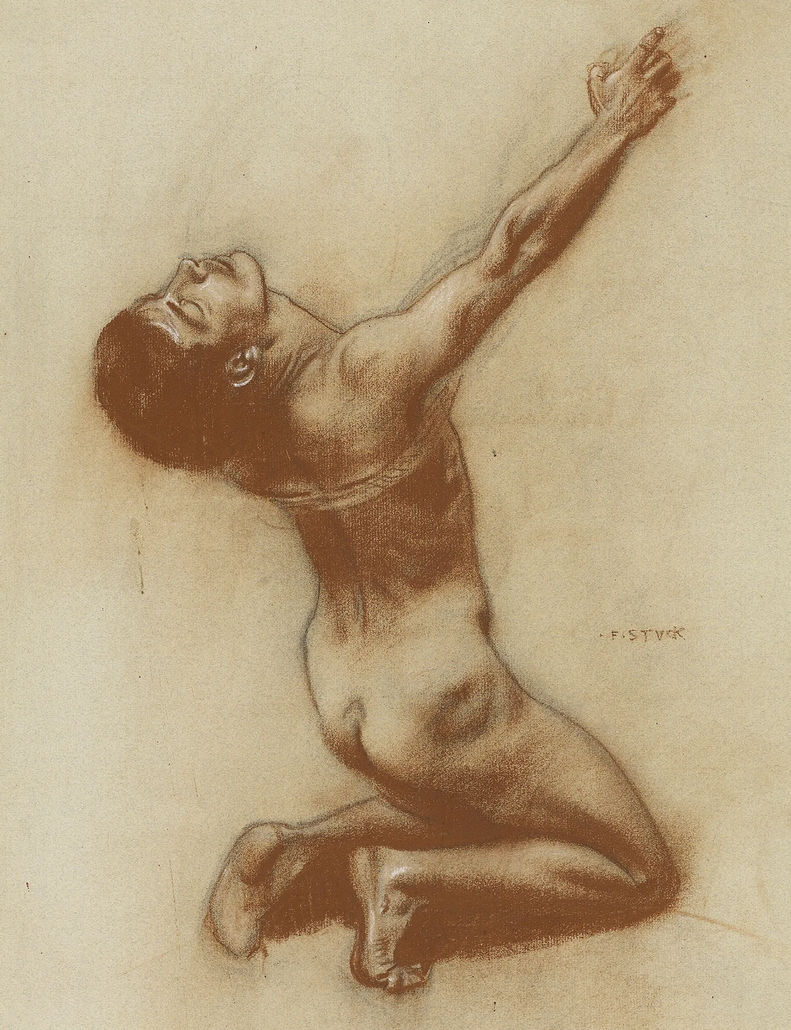 Kneeling Male Nude For Kiss Of The Sphinx Wall Art by Franz von Stuck - Canvas Print