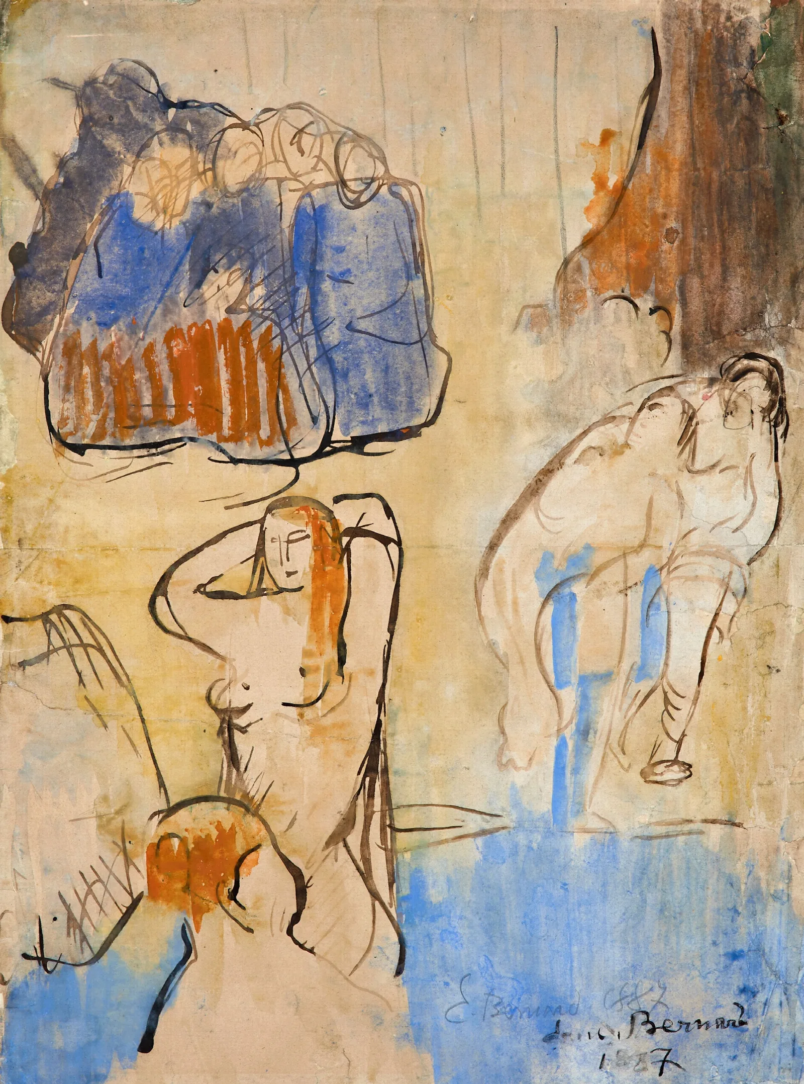 Etude Pour Baigneuses Wall Art by Emile Bernard - Canvas Print