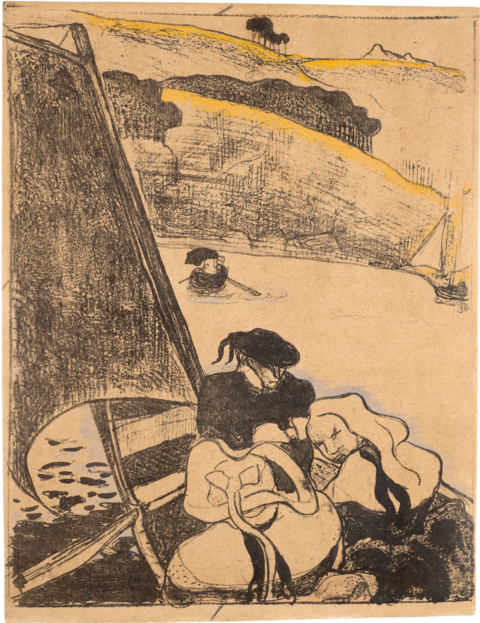 Bretons Dans Une Barque Ou Le Retour Du Pardon Wall Art by Emile Bernard - Canvas Print