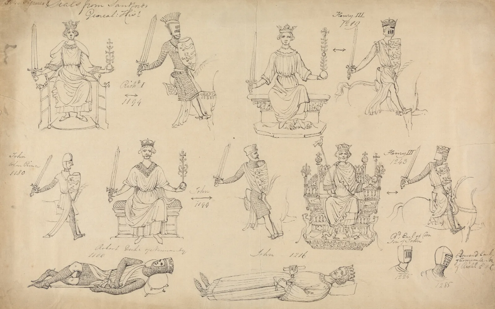 Studies Of Figures And Seals From Sandfords Geneal History Wall Art by Robert Smirke - Canvas Print