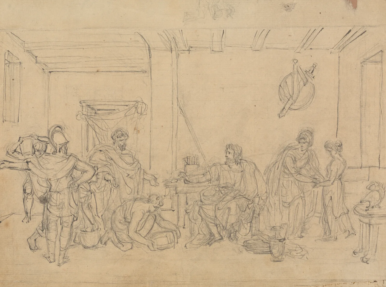 Study Of An Interior Scene With Roman Soldiers Wall Art by Robert Smirke - Canvas Print