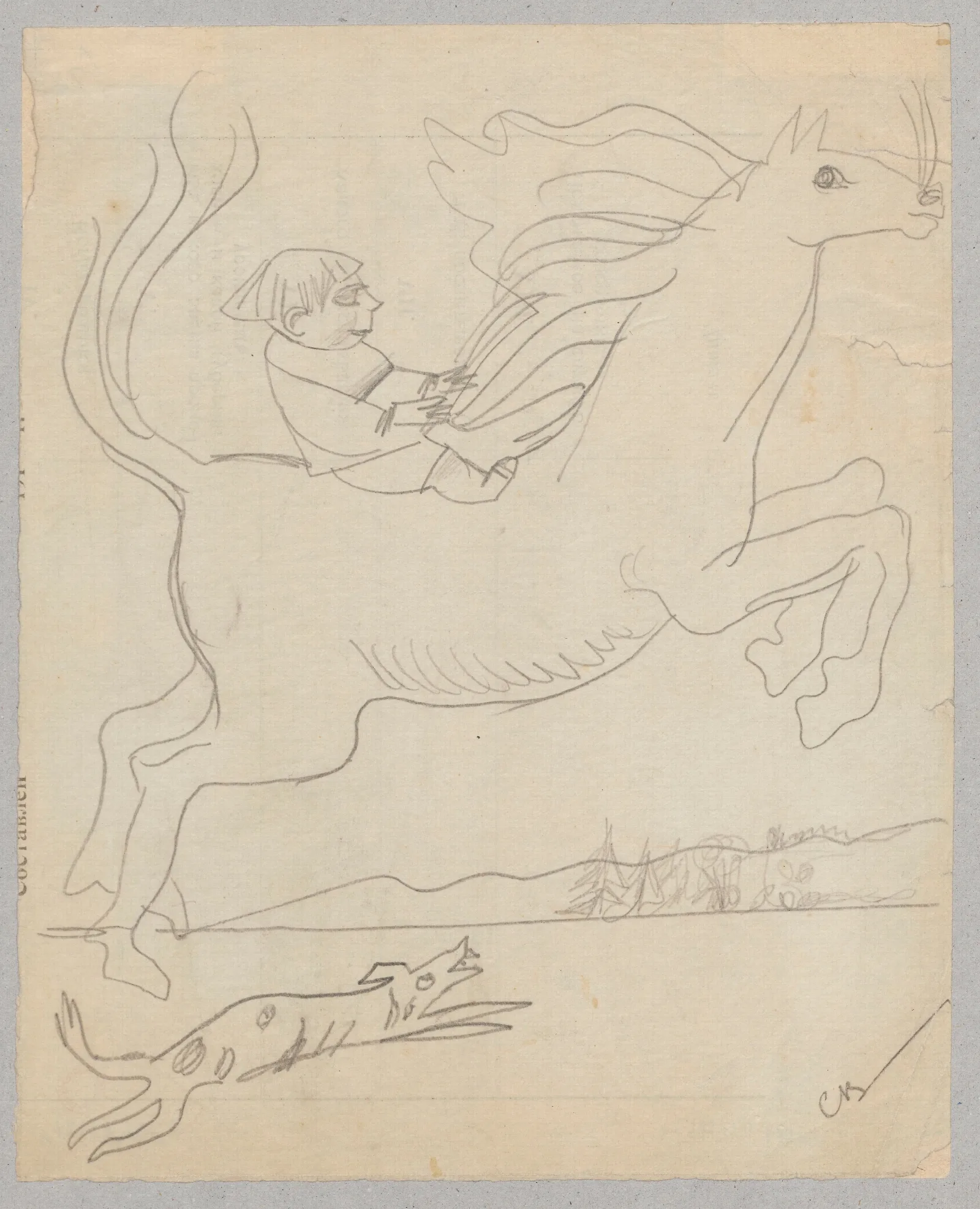 Humorous Drawing For Nephew Alik I With A Horse Wall Art by Zygmunt Waliszewski - Canvas Print