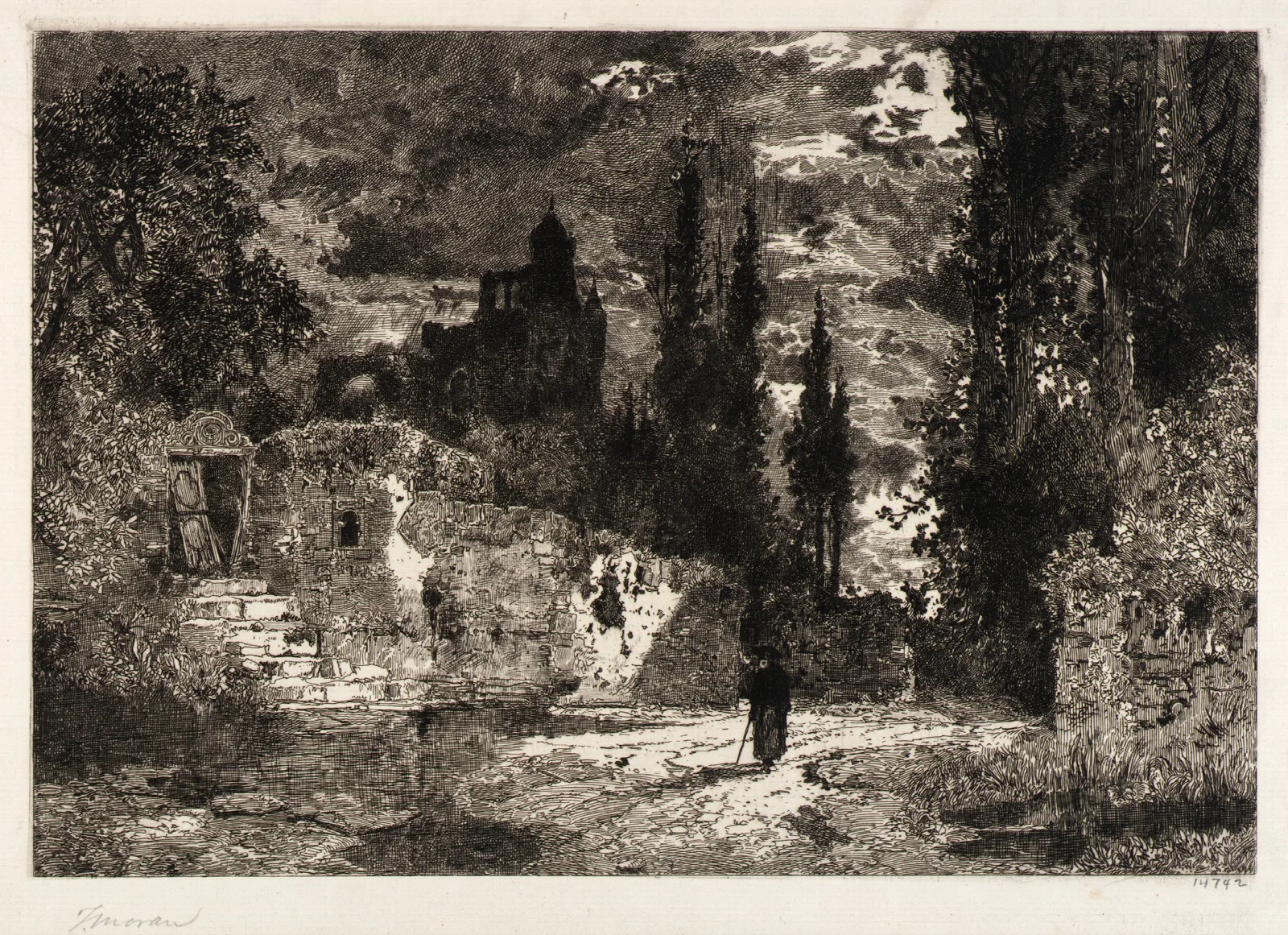 Old Castle And Trees Wall Art by Thomas Moran - Canvas Print