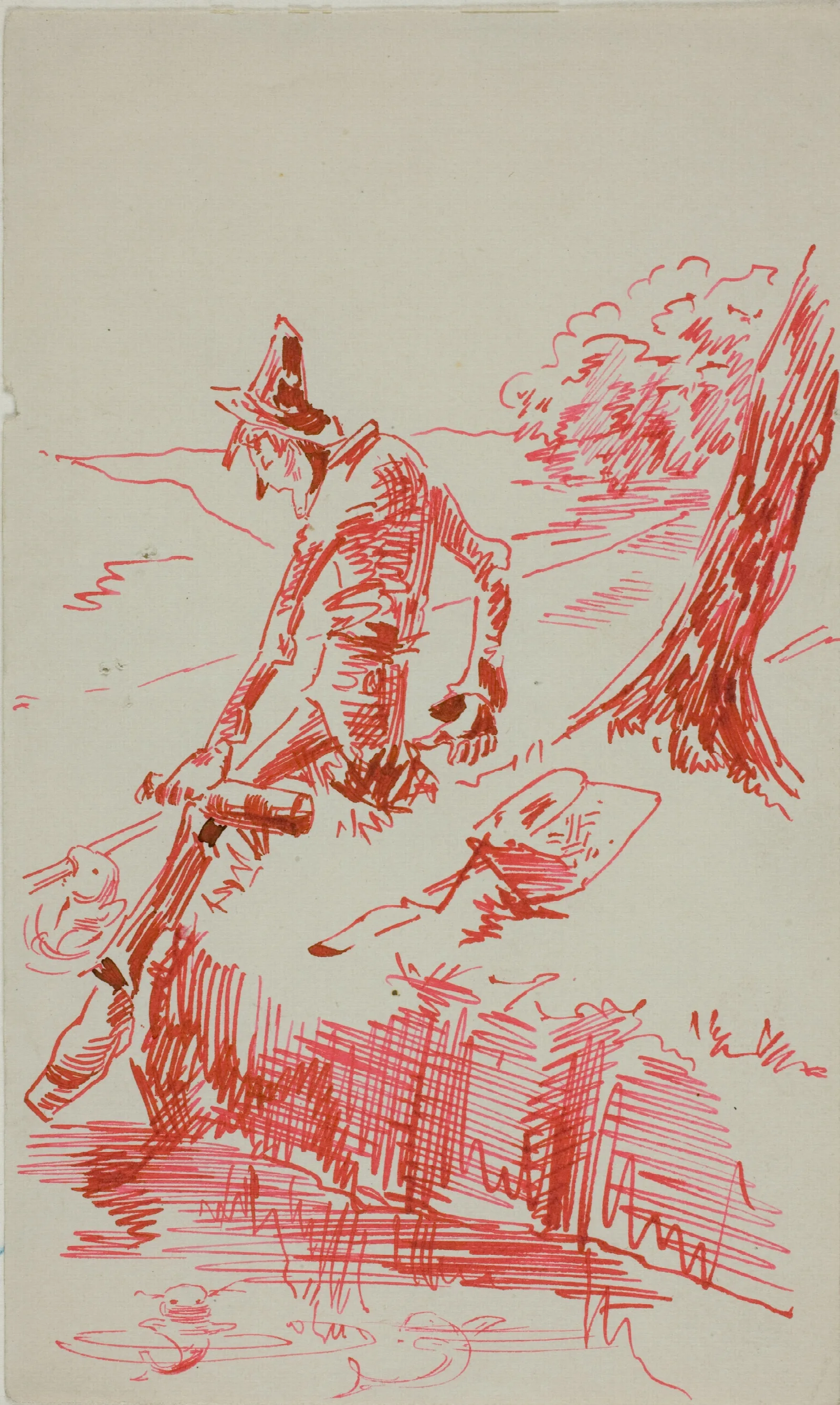 Man Fishing And Holding Bottle Wall Art by Anders Zorn - Canvas Print