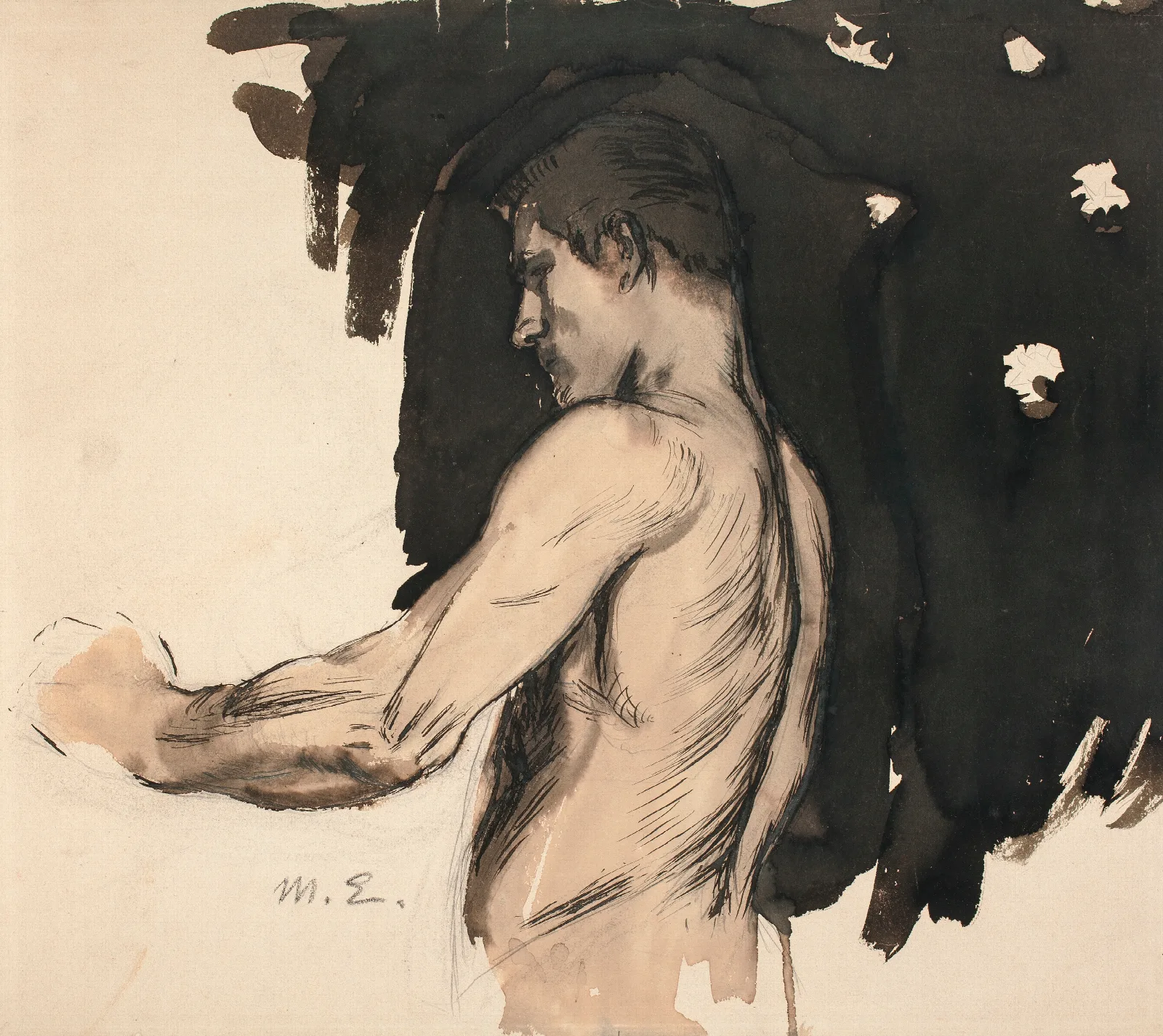 Study Half Length Figure Of A Naked Man Wall Art by Magnus Enckell - Canvas Print