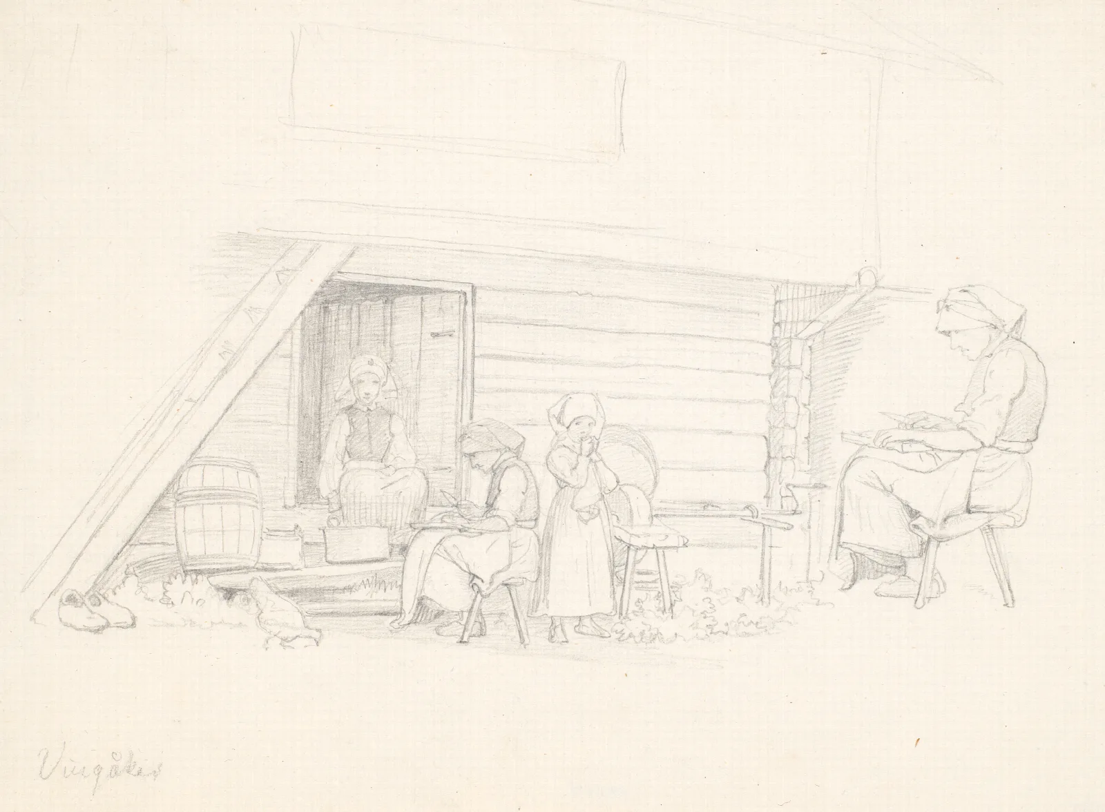Svensk Kone Og Tre Born Uden For Et Hus I Vingaker Wall Art by Wilhelm Marstrand - Canvas Print