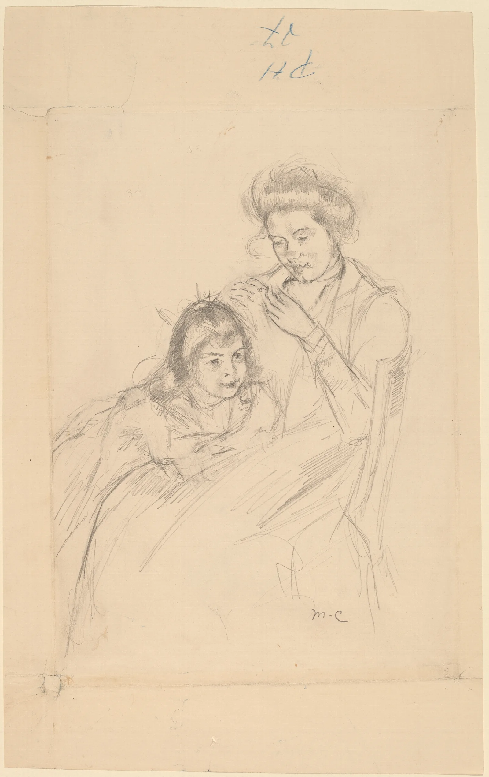 Margot Leaning Against Reines Knee Wall Art by Mary Cassatt - Canvas Print
