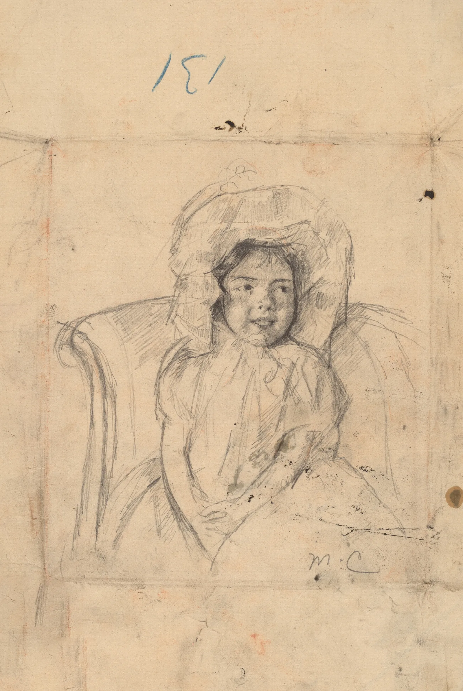 Smiling Margot Wearing A Ruffled Bonnet Wall Art by Mary Cassatt - Canvas Print