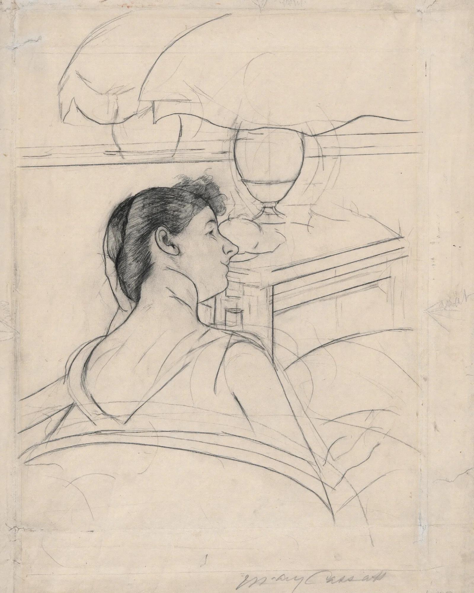 Woman And Lamp Wall Art by Mary Cassatt - Canvas Print