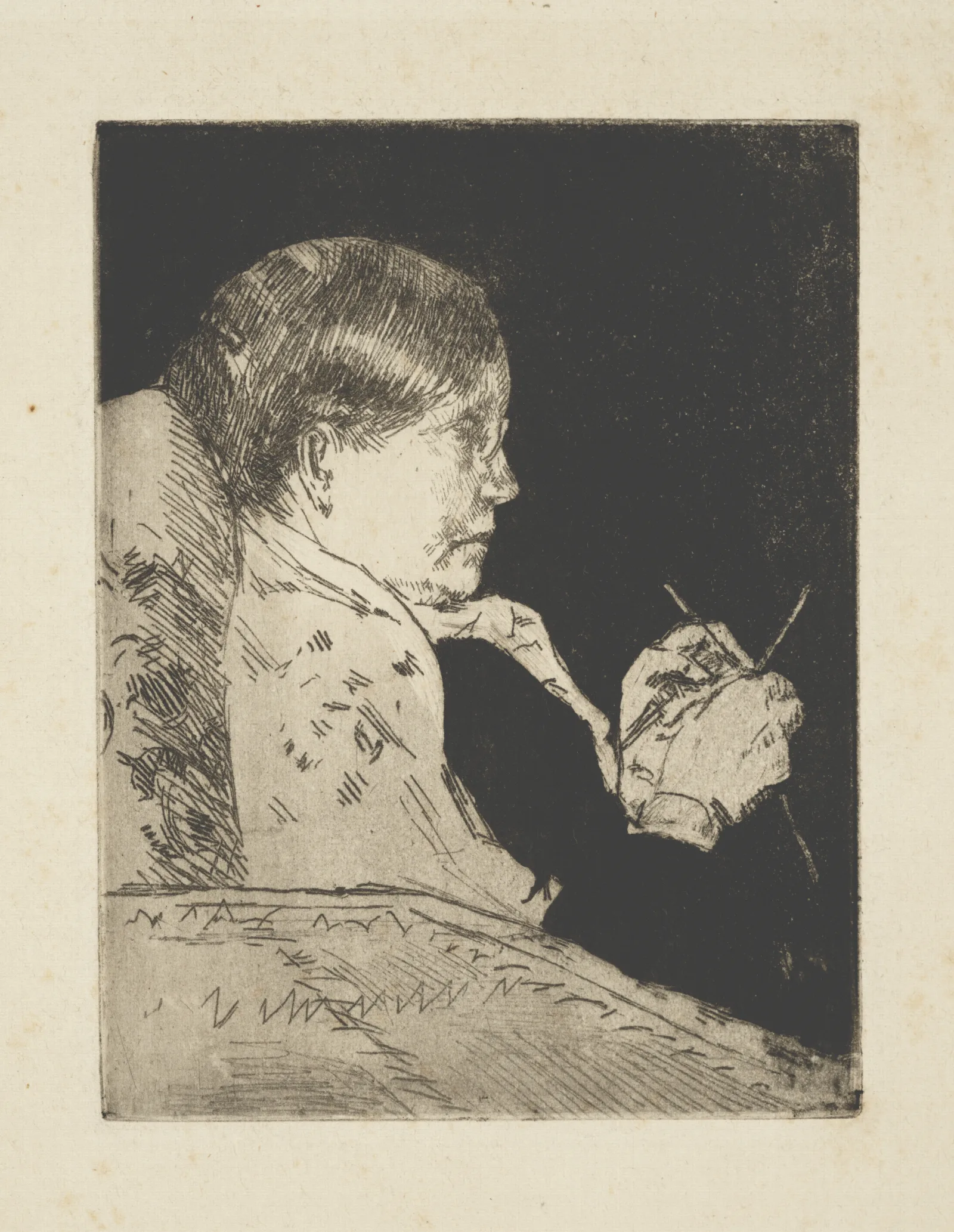Mrs Cassatt Knitting Profile View Wall Art by Mary Cassatt - Canvas Print