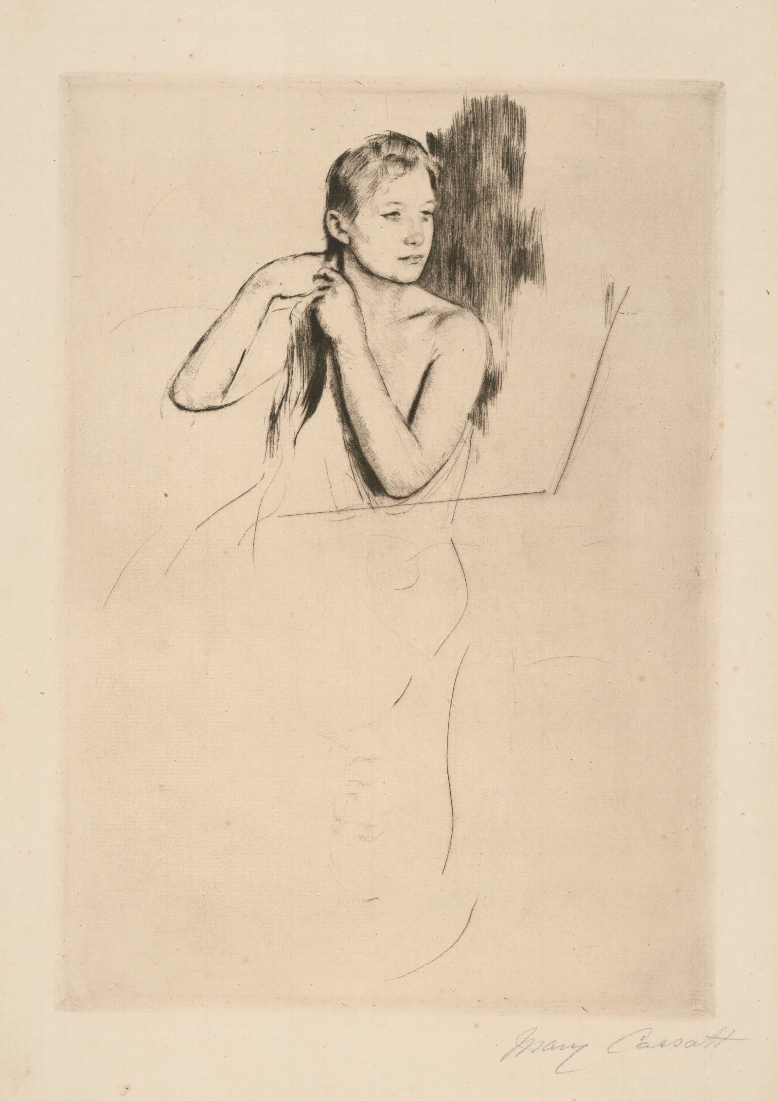 Young Girl Fixing Her Hair No 2 Wall Art by Mary Cassatt - Canvas Print