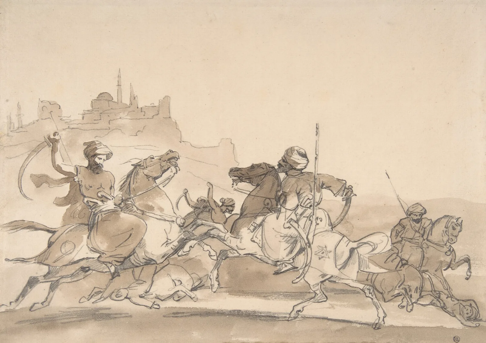 Combat Of Oriental Horsemen Wall Art by Théodore Géricault - Canvas Print